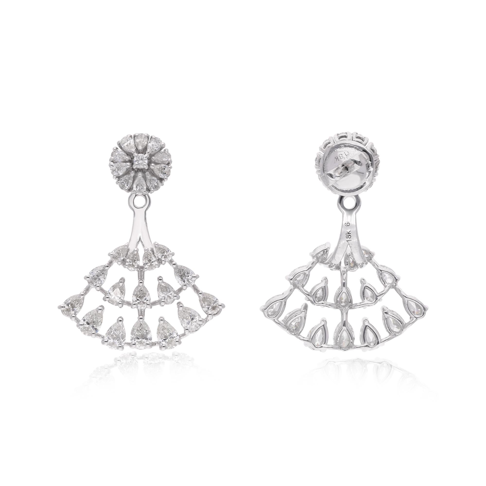Modern 3 Carat Diamond Fan Shape Jacket Earrings 14 Karat White Gold Fine Jewelry For Sale