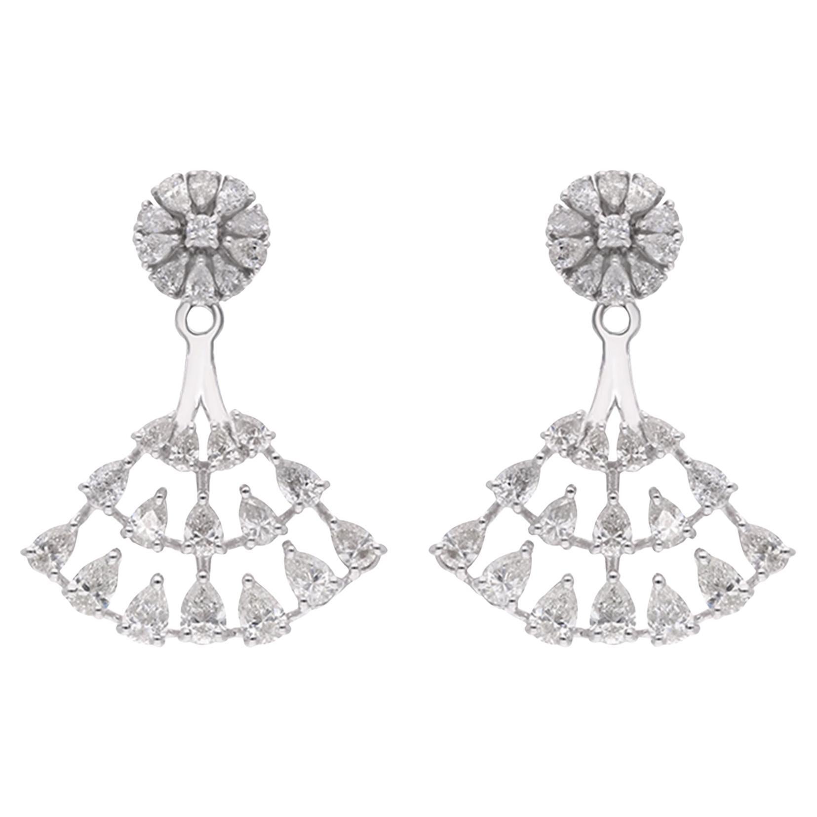 Pendientes en forma de abanico de diamantes de 3 quilates en oro blanco de 18 quilates Joyería fina en venta