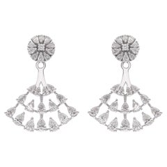 3 Karat Diamant Fächer Form Jacke Ohrringe 18 Karat Weißgold Feiner Schmuck