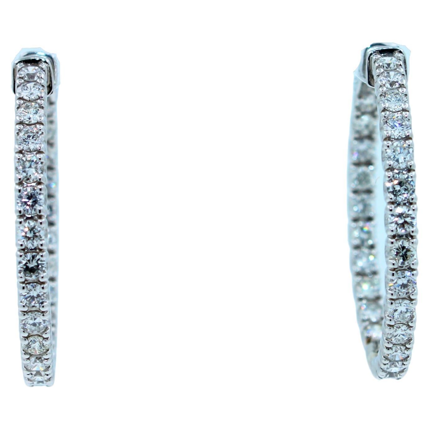 3 Karat Diamant-Creolen aus 14 Karat Weißgold Klassisch Medium mit vier Karat