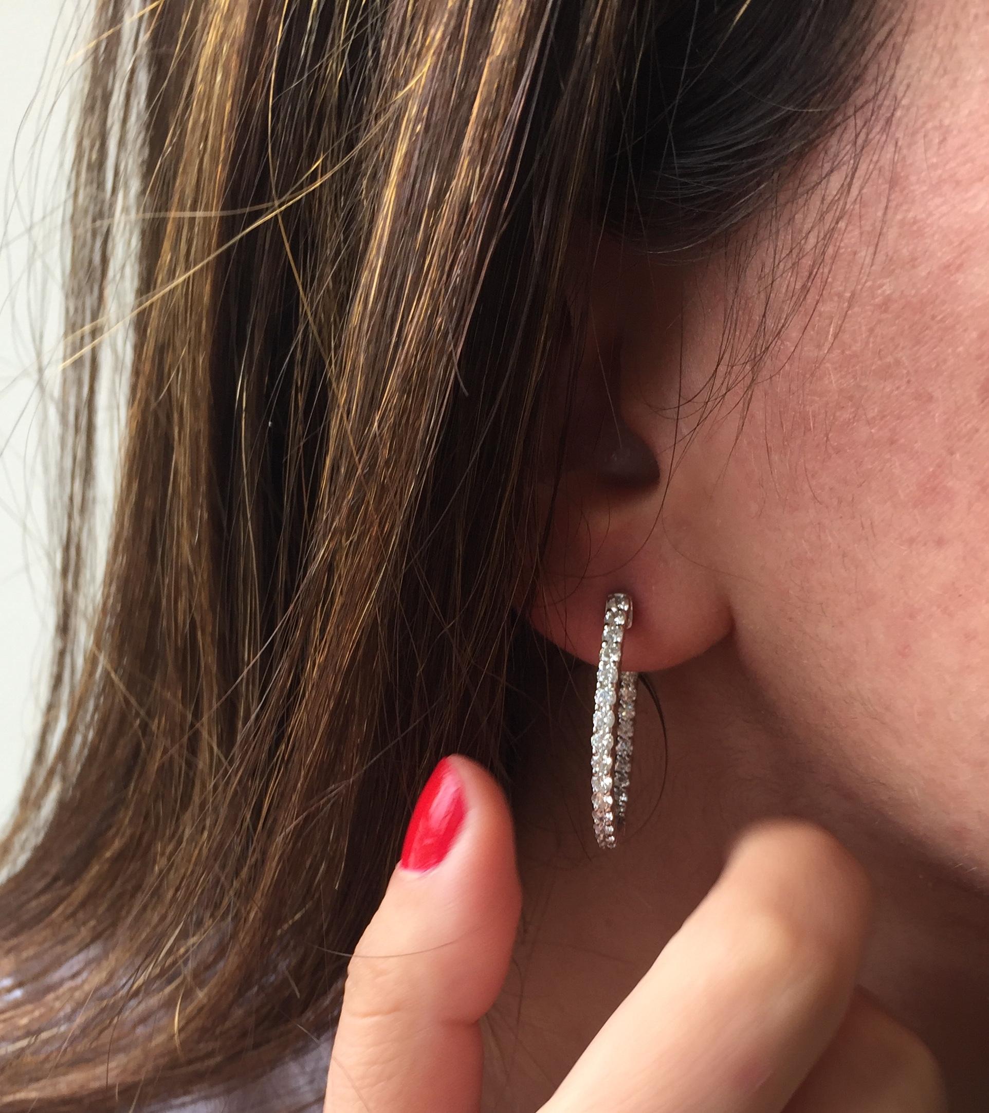 Round Cut 3 Carat Diamond Hoop Earrings For Sale