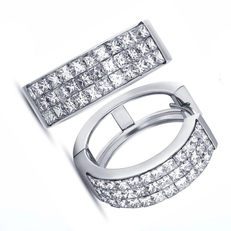 Elevate your style with these stunning 3 carat diamond hoop earrings, expertly crafted in luxurious 18k gold. Featuring dazzling princess-cut diamonds, these earrings offer a modern yet timeless design that exudes elegance and sophistication. The