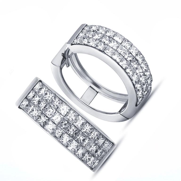 Round Cut 3 Carat Diamond Hoops Earrings In 18k Gold For Sale