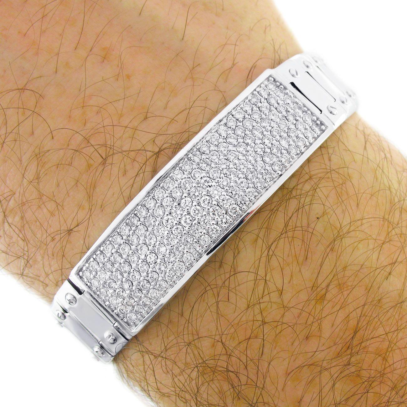 14K Solid White Gold 3 Carat Diamond ID Screw Link Men's Bracelet 57.9 g 8.25