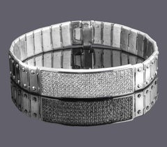 14K Solid White Gold 3 Carat Diamond ID Screw Link Men's Bracelet 57.9 g 8.25"