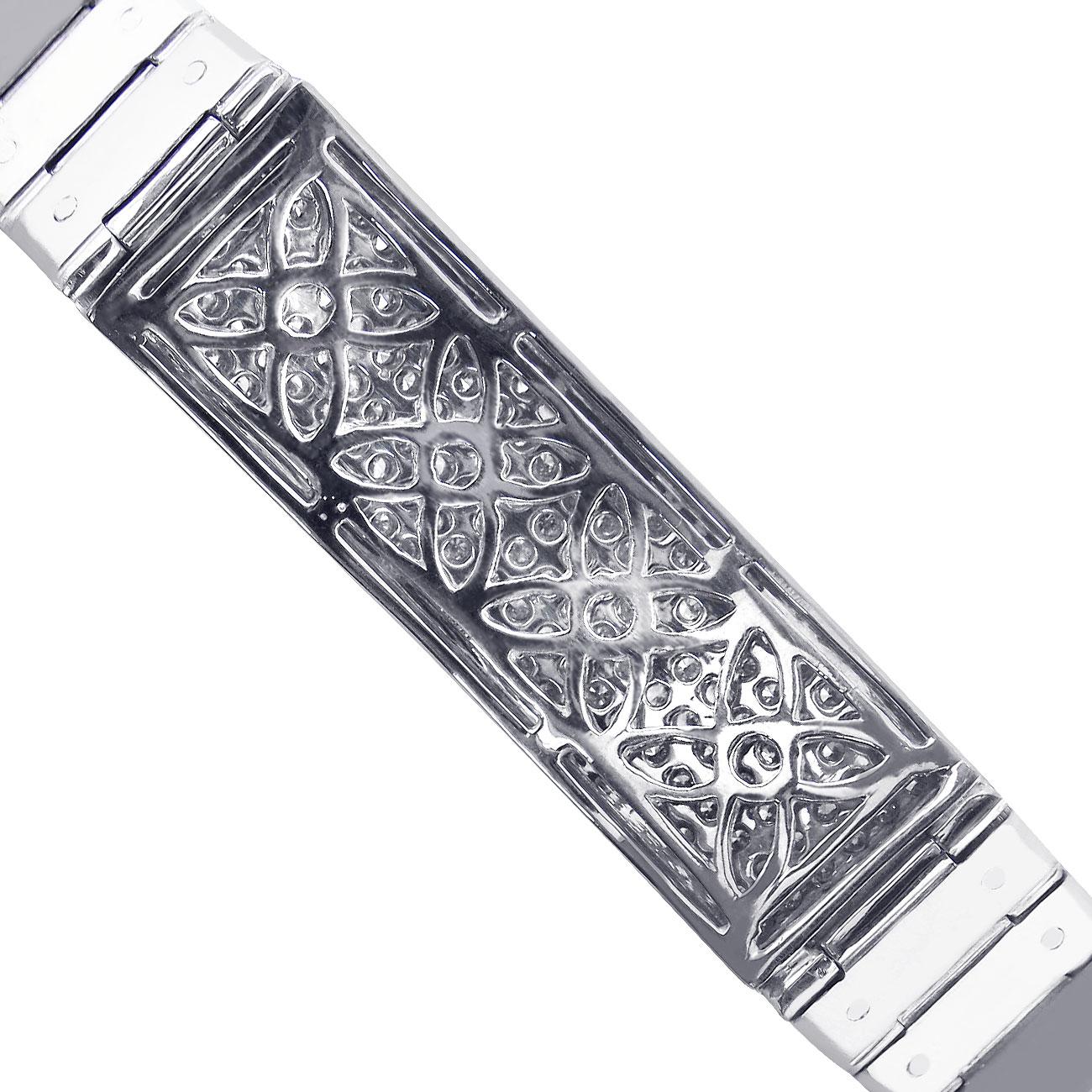 14K Solid White Gold 3 Carat Diamond ID Screw Link Men's Bracelet 57.9 g 8.25