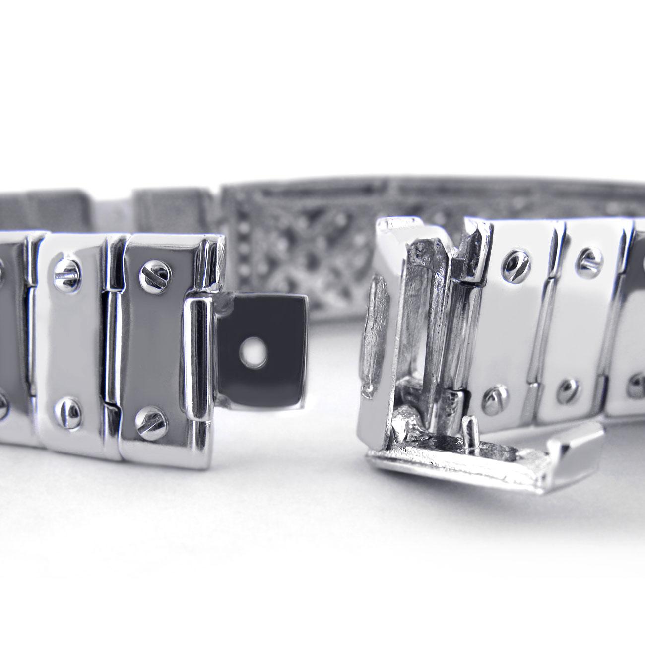14K Solid White Gold 3 Carat Diamond ID Screw Link Men's Bracelet 57.9 g 8.25
