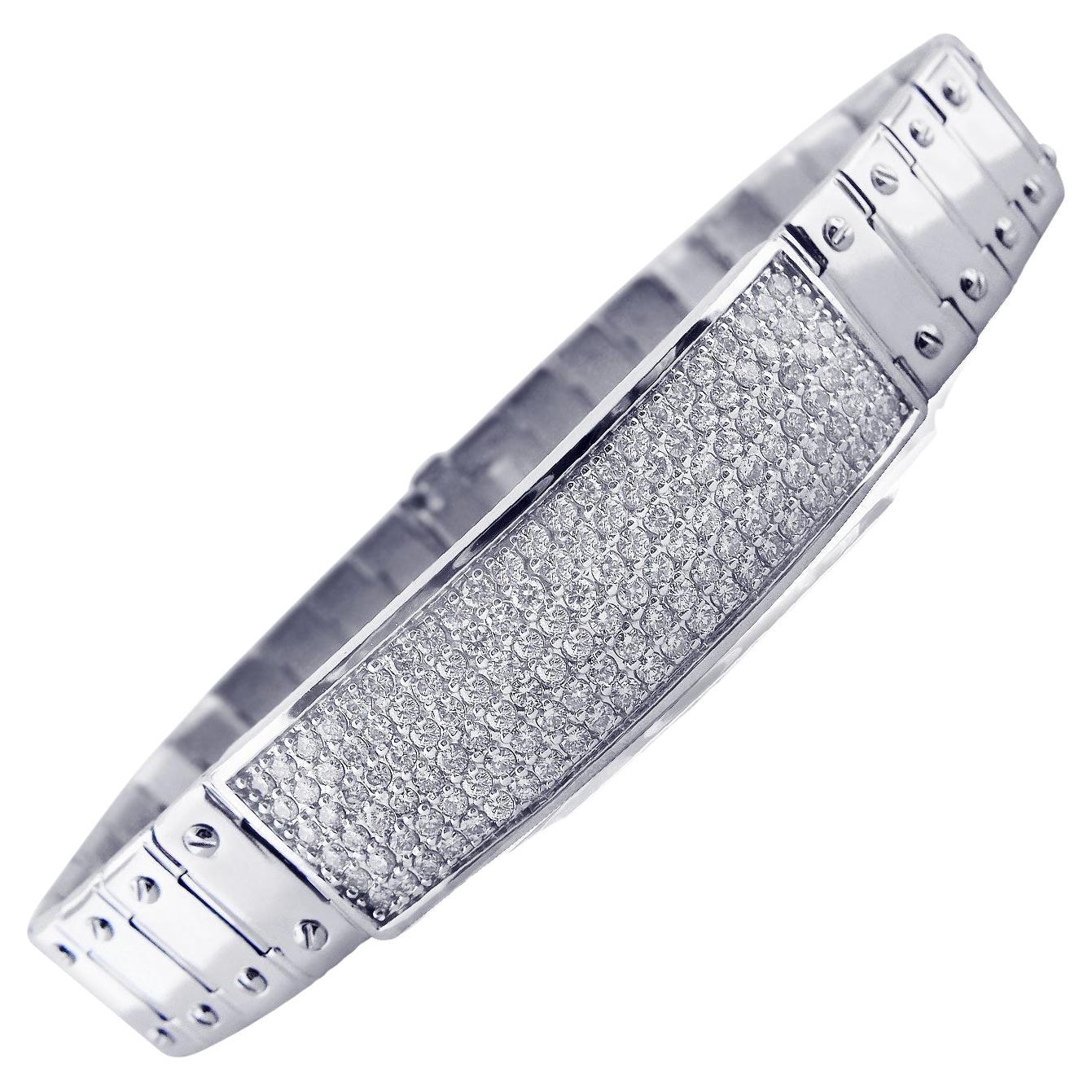 14K Solid White Gold 3 Carat Diamond ID Screw Link Men's Bracelet 57.9 g 8.25"