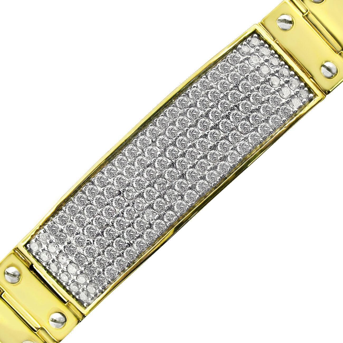 3 Carat Diamond ID Screw Link Men's Bracelet 14k Solid Yellow Gold 59.6g 8