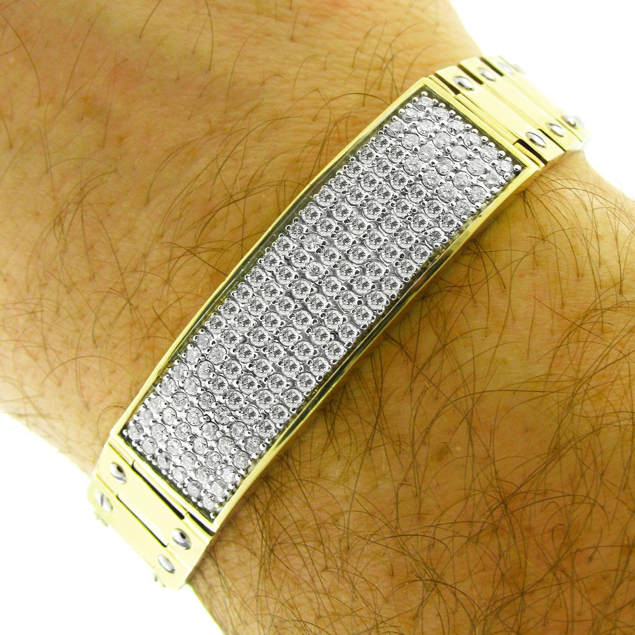 3 Carat Diamond ID Screw Link Men's Bracelet 14k Solid Yellow Gold 59.6g 8