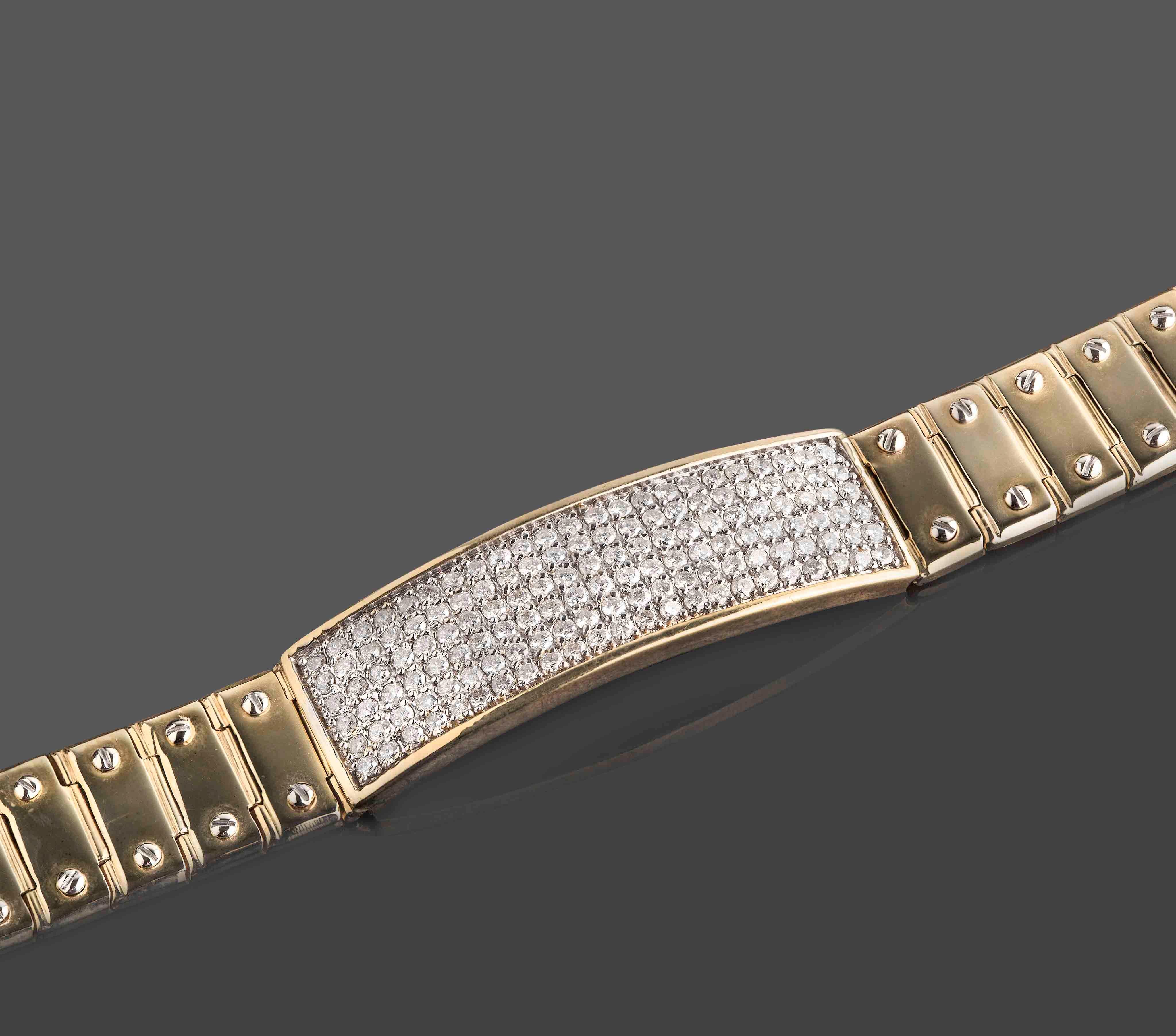 Round Cut 3 Carat Diamond ID Screw Link Men's Bracelet 14k Solid Yellow Gold 59.6g 8