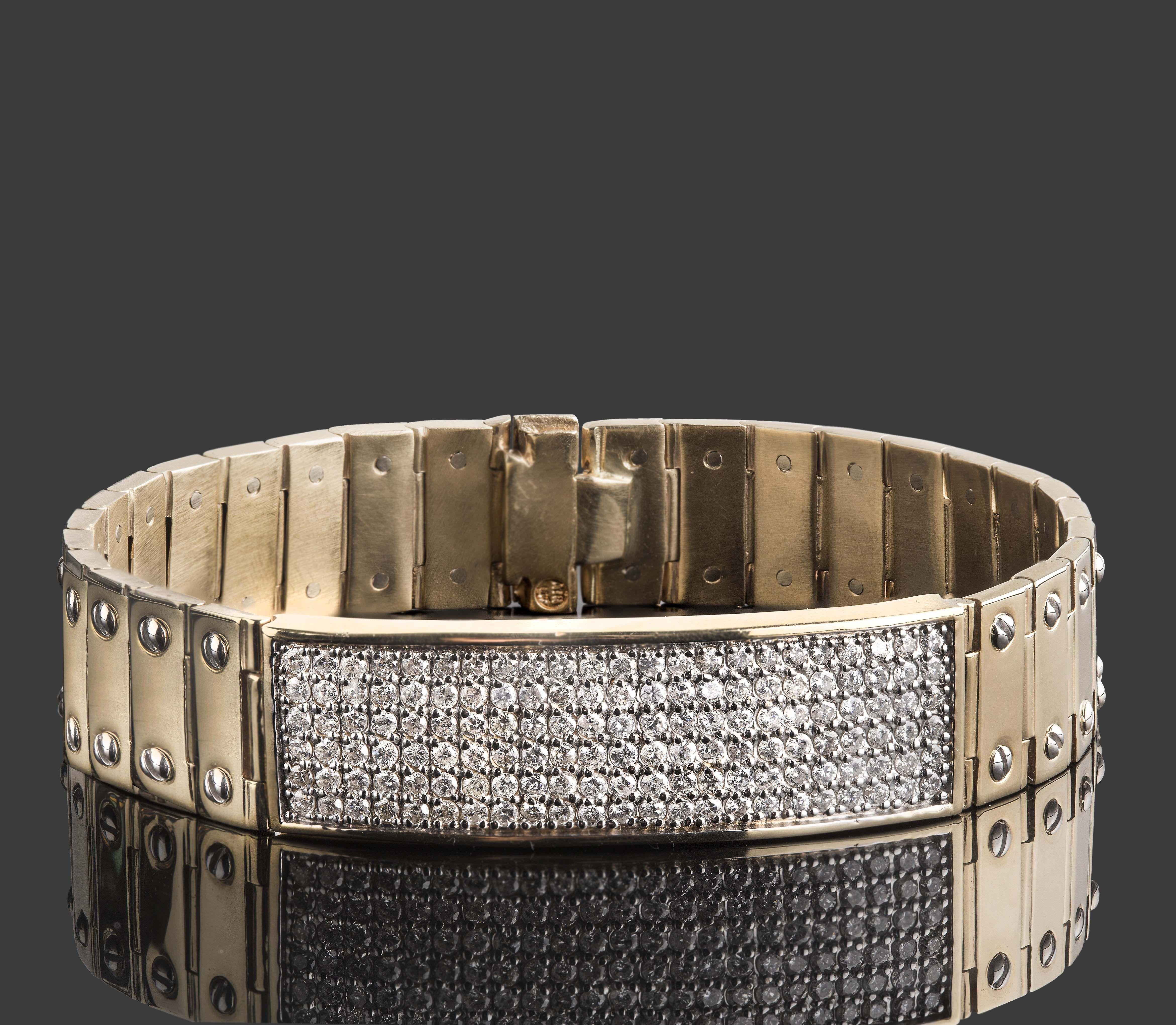 3 Carat Diamond ID Screw Link Men's Bracelet 14k Solid Yellow Gold 59.6g 8