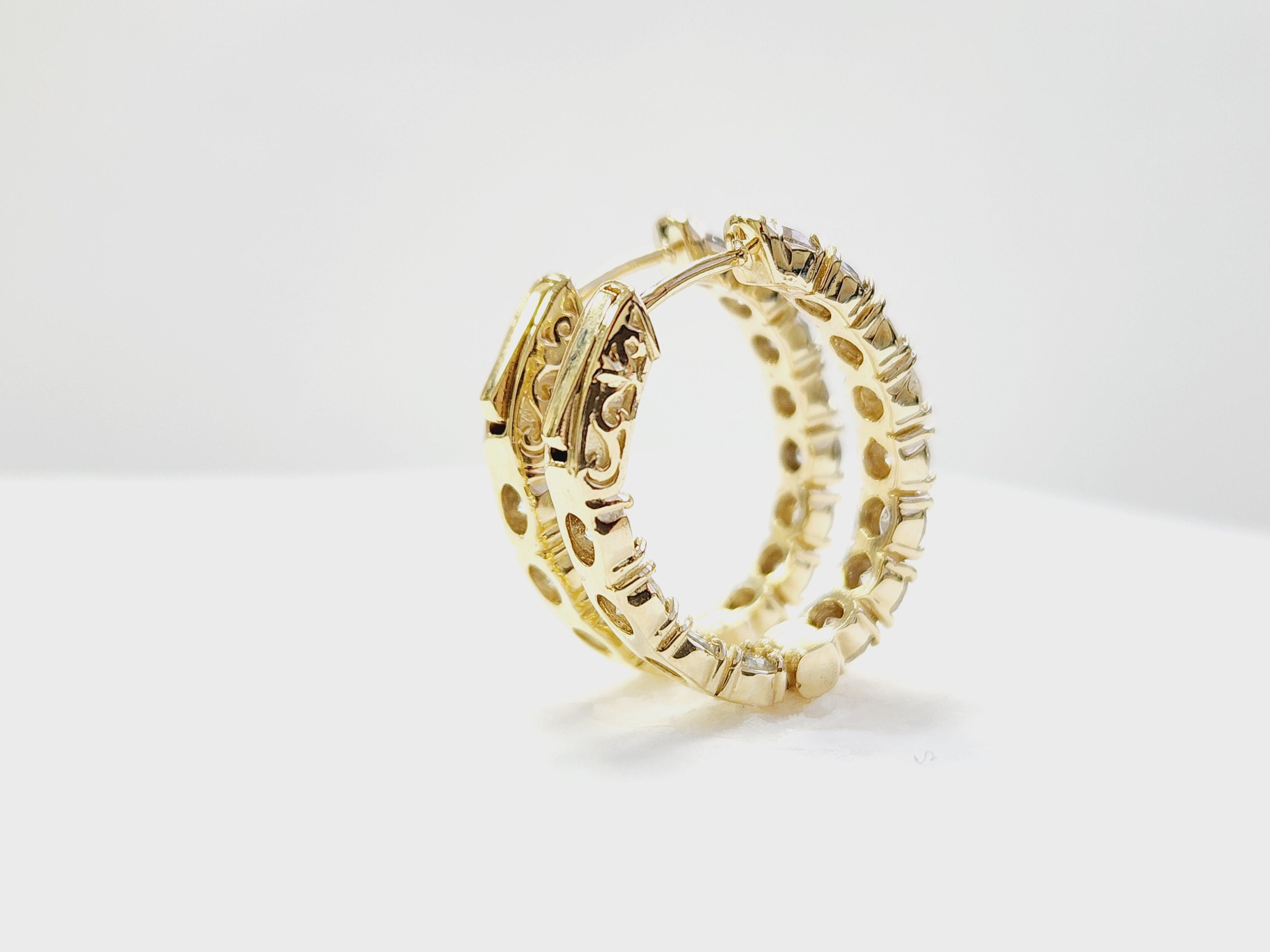 3 Carat Natural Diamond Oval Hoops Earrings 14 Karat Yellow Gold 5
