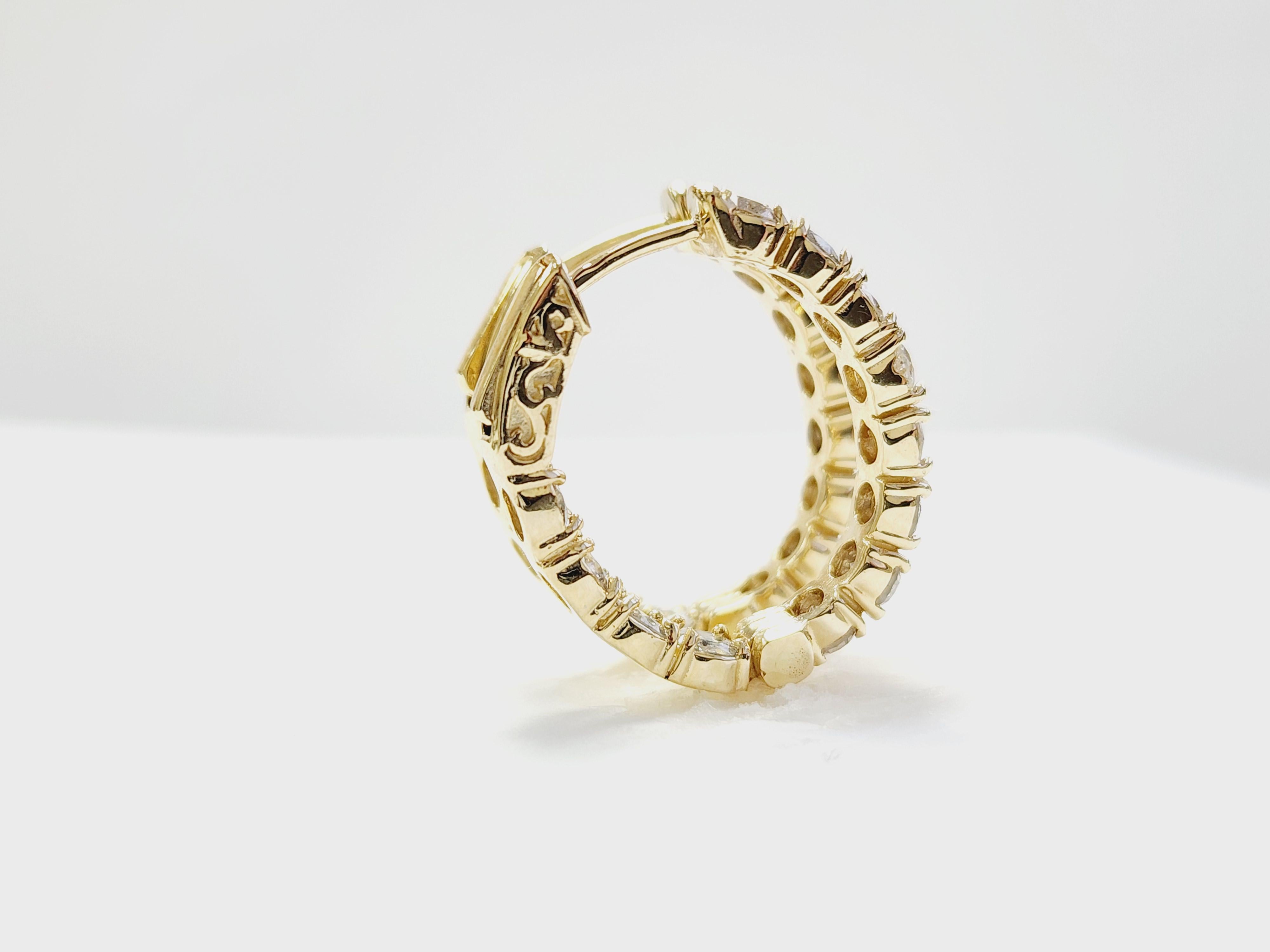 3 Carat Natural Diamond Oval Hoops Earrings 14 Karat Yellow Gold 6