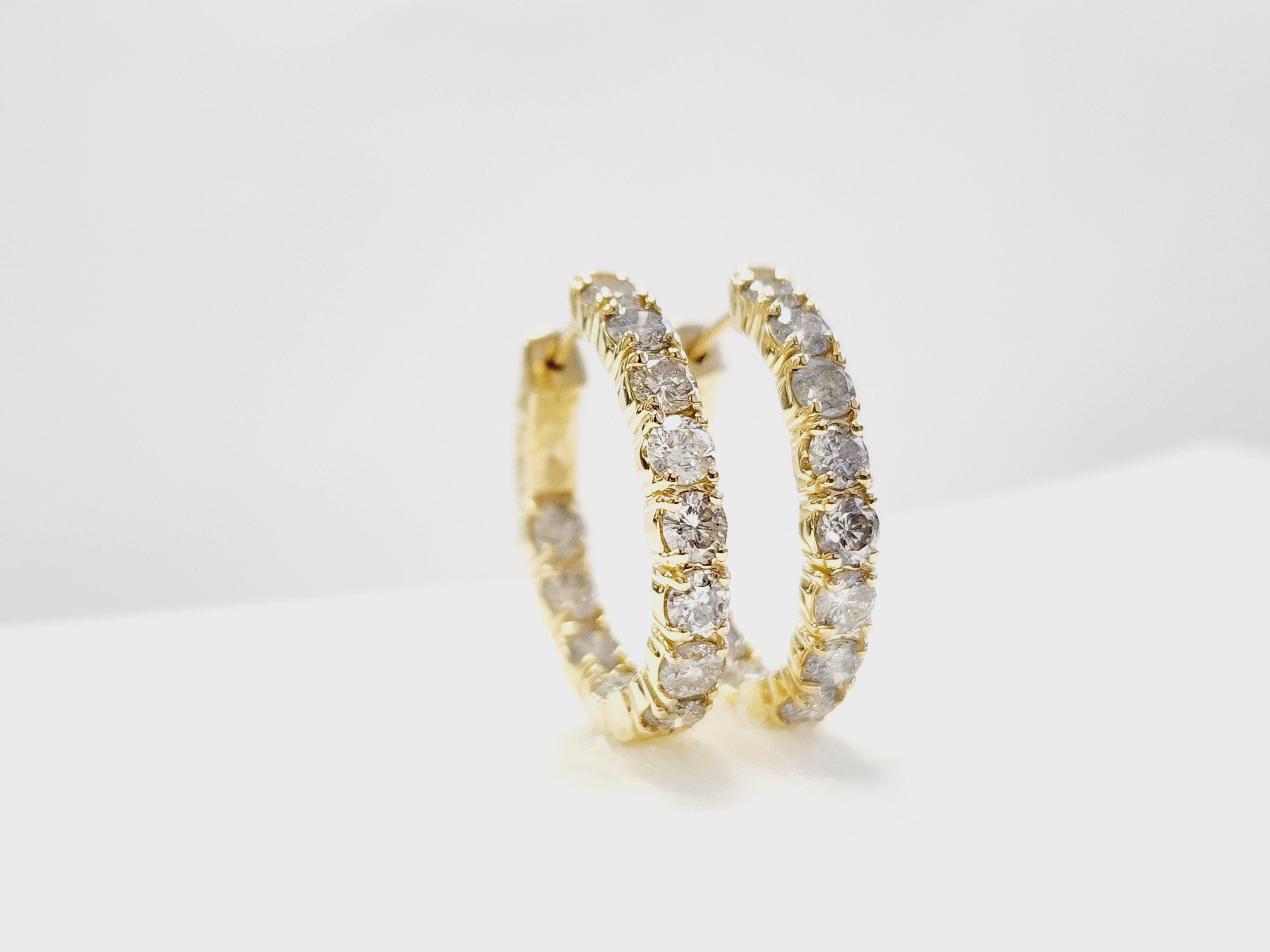 3 Carat Natural Diamond Oval Hoops Earrings 14 Karat Yellow Gold 7