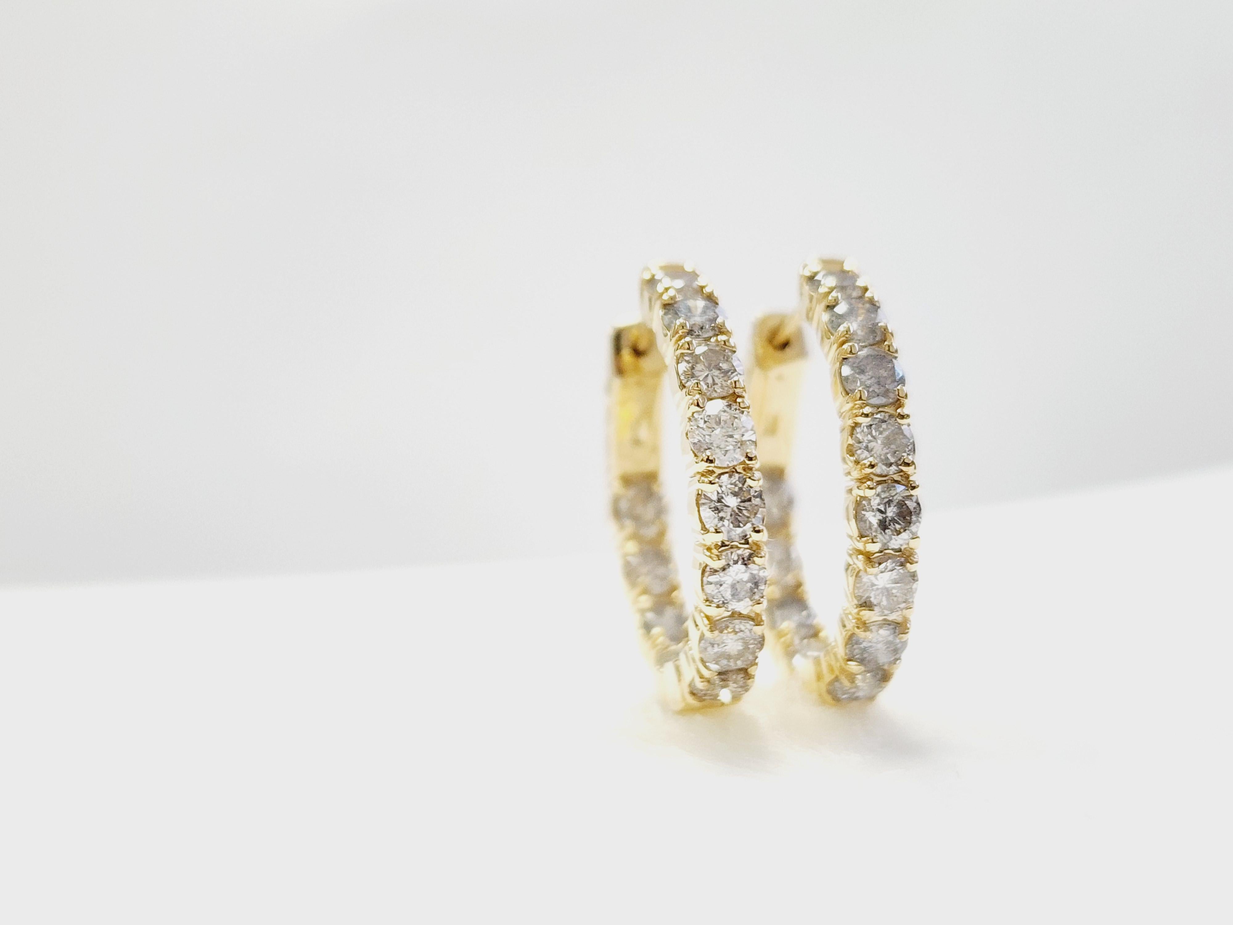 3 Carat Natural Diamond Oval Hoops Earrings 14 Karat Yellow Gold 8