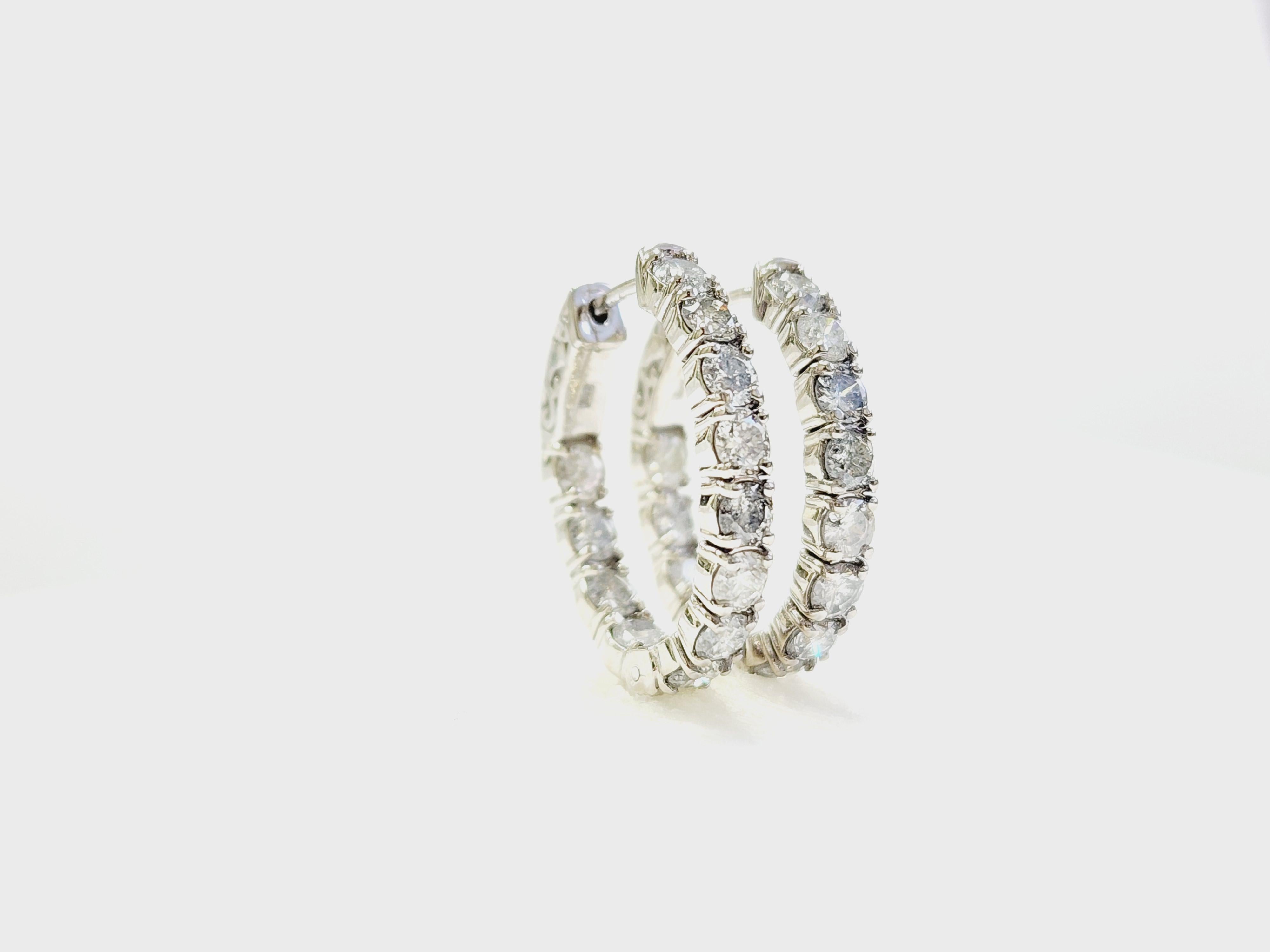 Pendientes Aros Ovalados Diamante Natural 3 Quilates Oro Blanco 14 Kilates en venta 8
