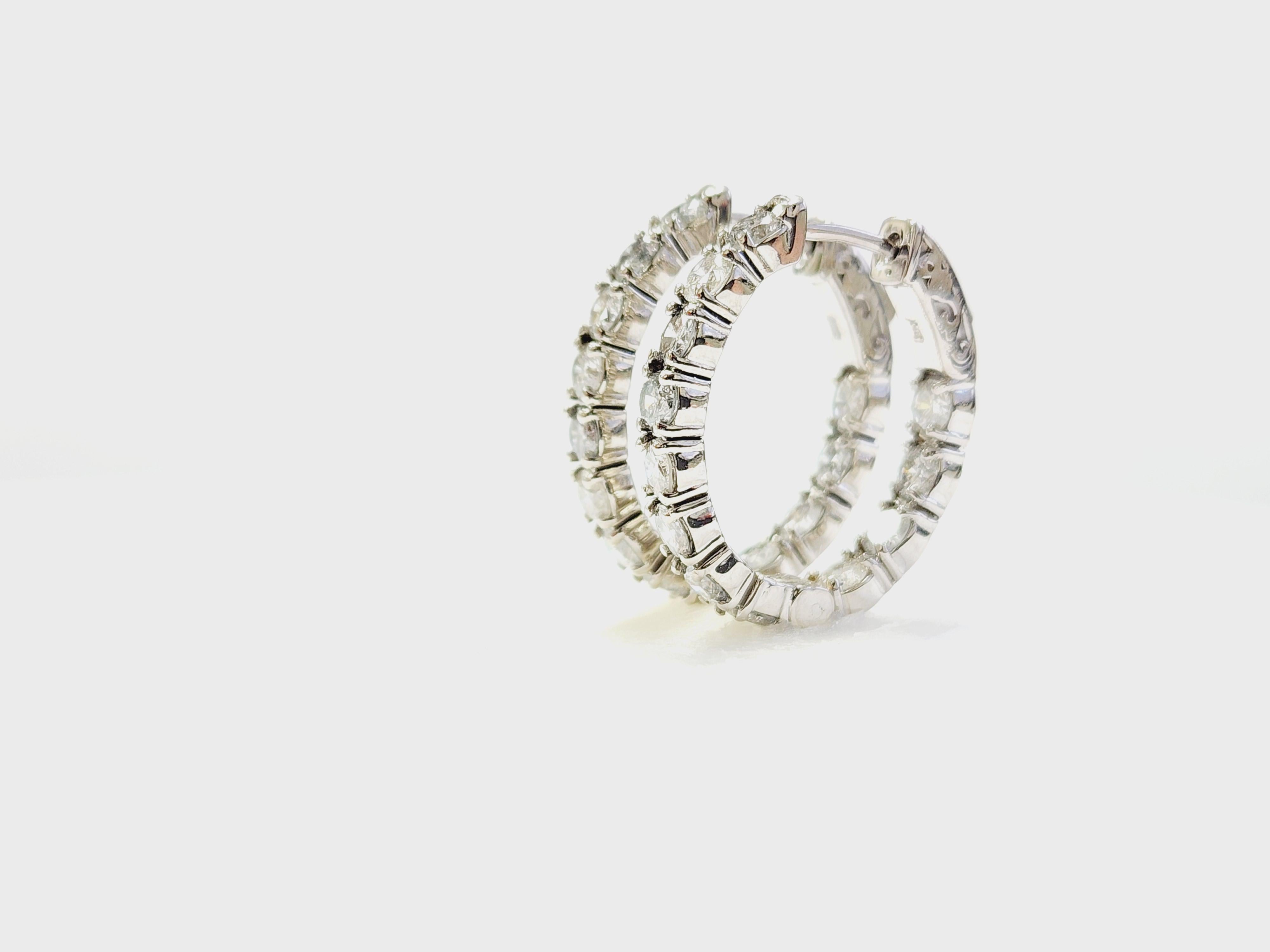 Pendientes Aros Ovalados Diamante Natural 3 Quilates Oro Blanco 14 Kilates en venta 11