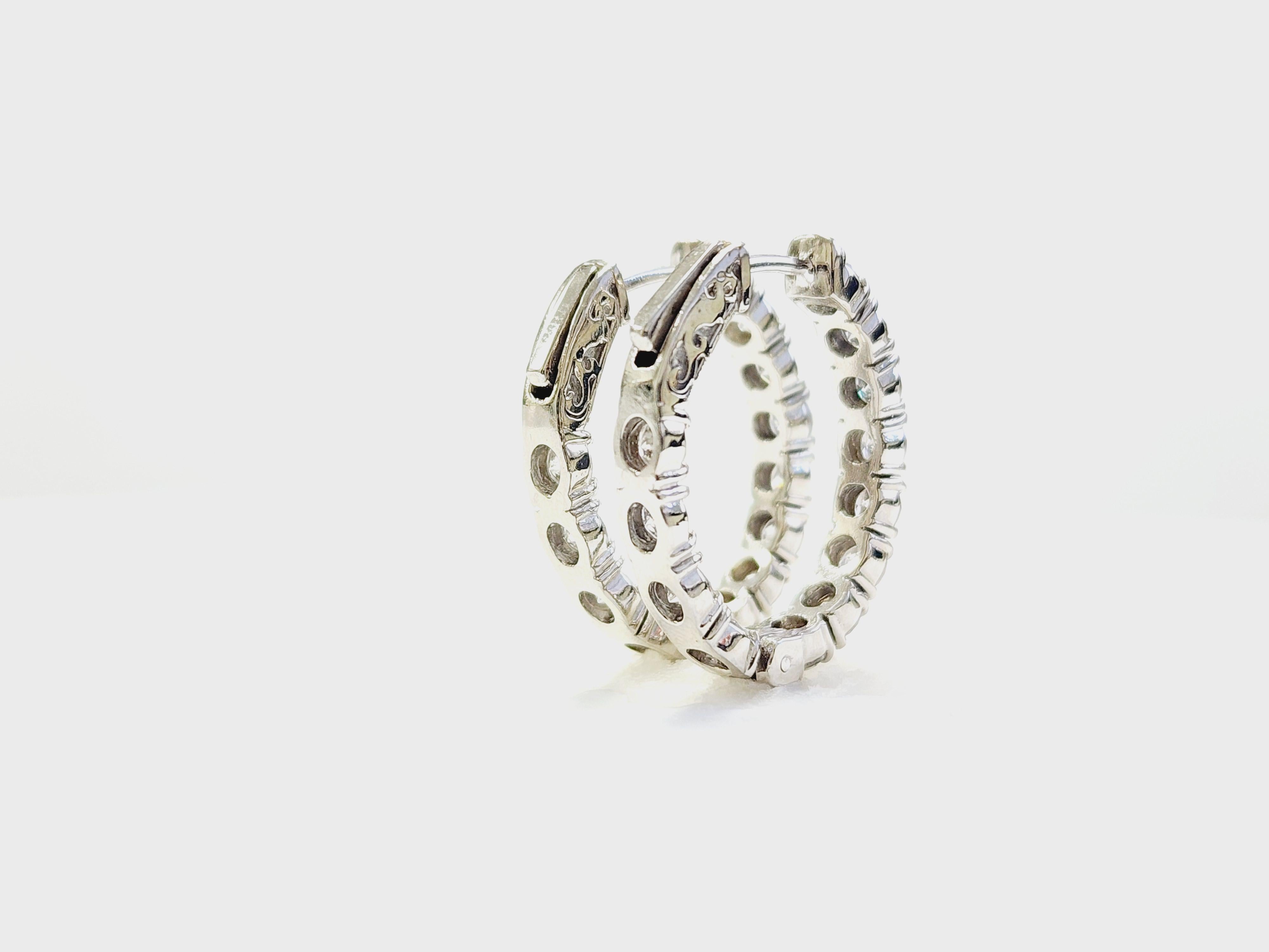 Pendientes Aros Ovalados Diamante Natural 3 Quilates Oro Blanco 14 Kilates en venta 15