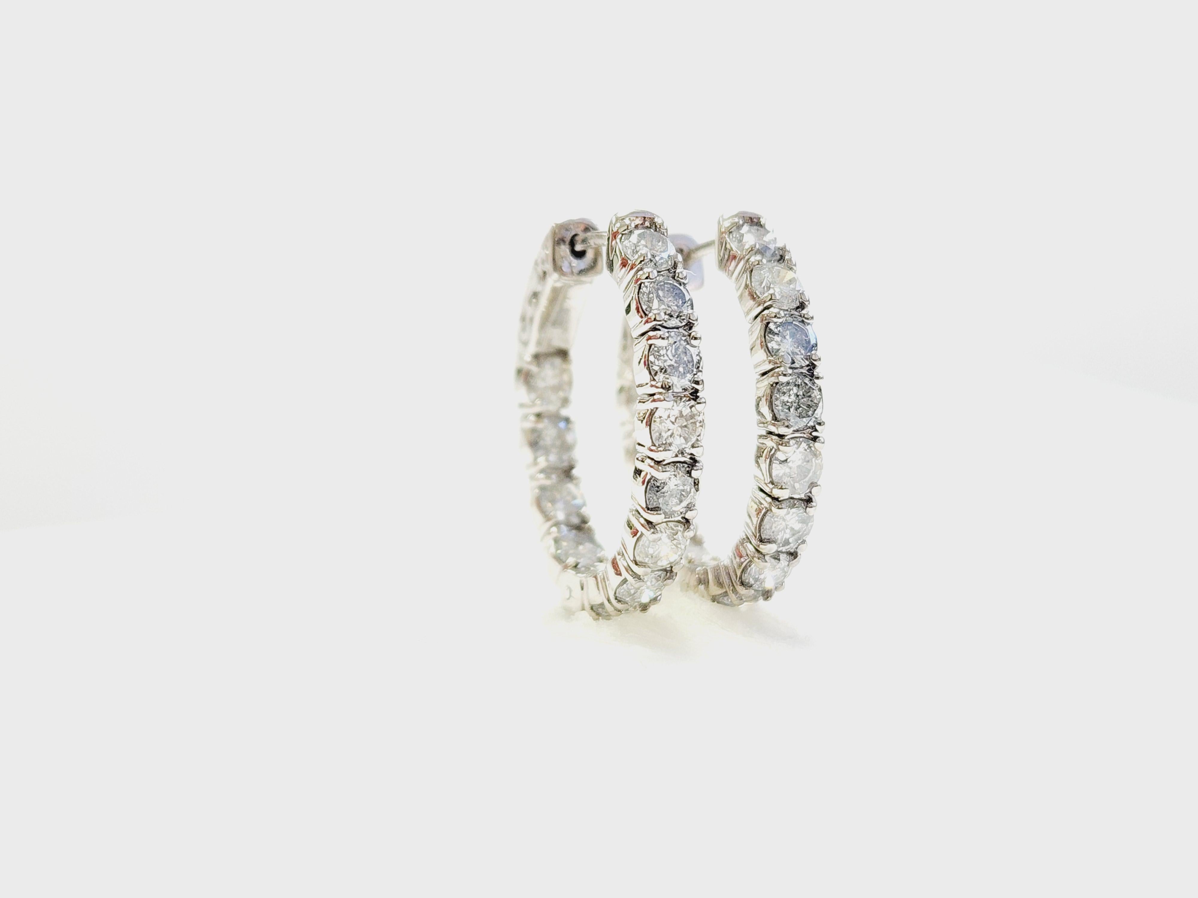 Pendientes Aros Ovalados Diamante Natural 3 Quilates Oro Blanco 14 Kilates en venta 17