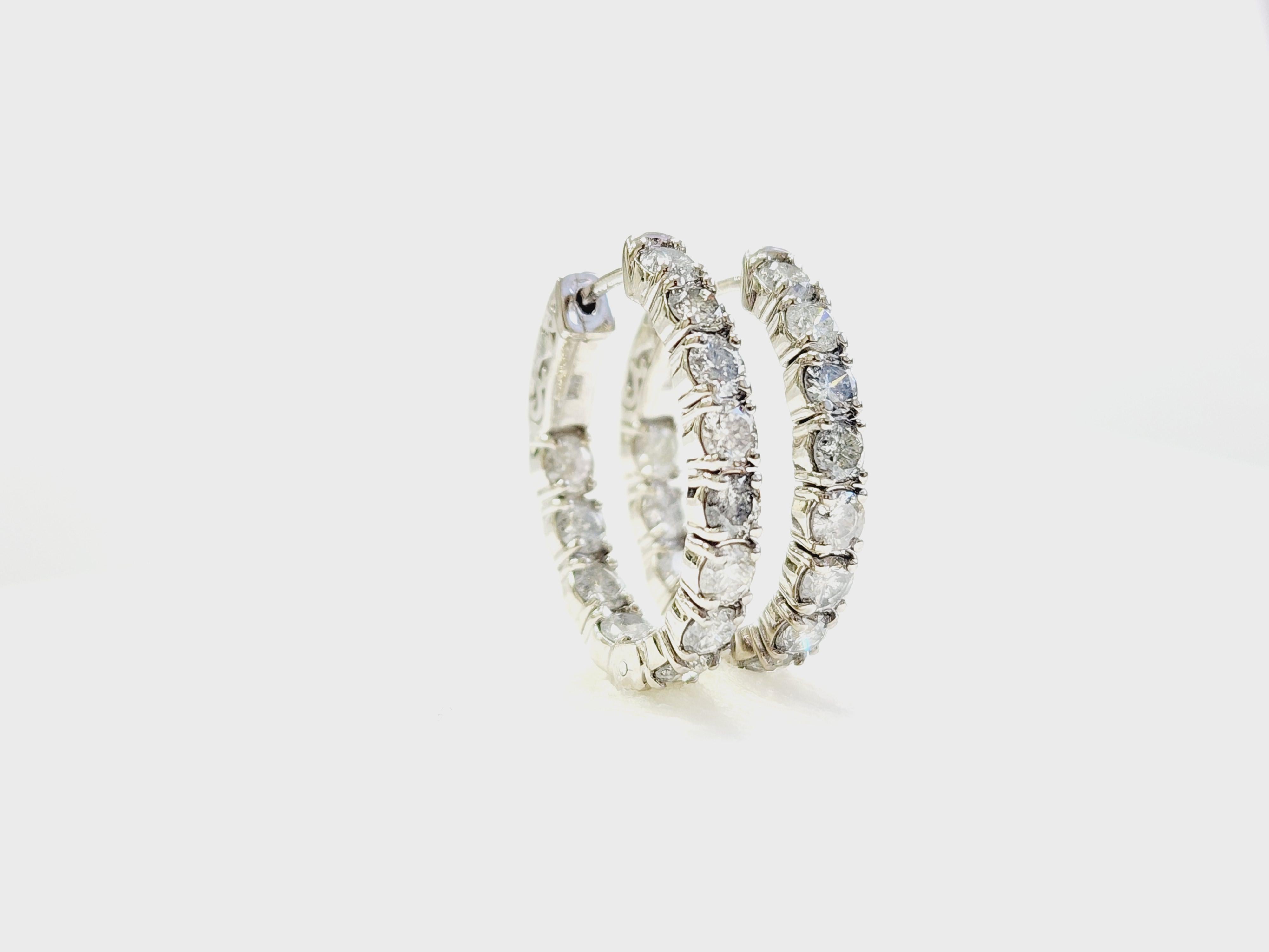 Pendientes Aros Ovalados Diamante Natural 3 Quilates Oro Blanco 14 Kilates Corte redondo en venta