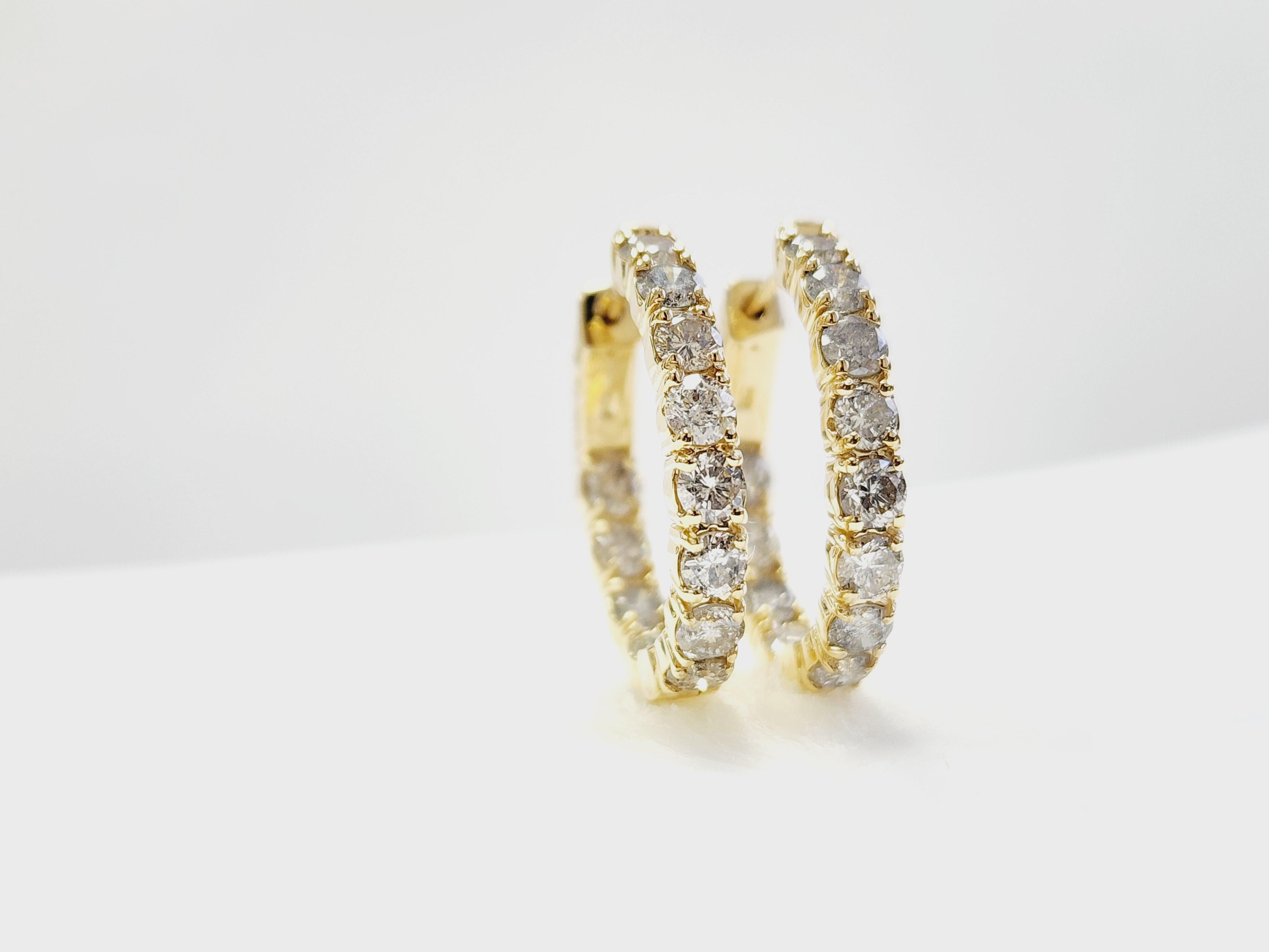 3 Carat Natural Diamond Oval Hoops Earrings 14 Karat Yellow Gold 1