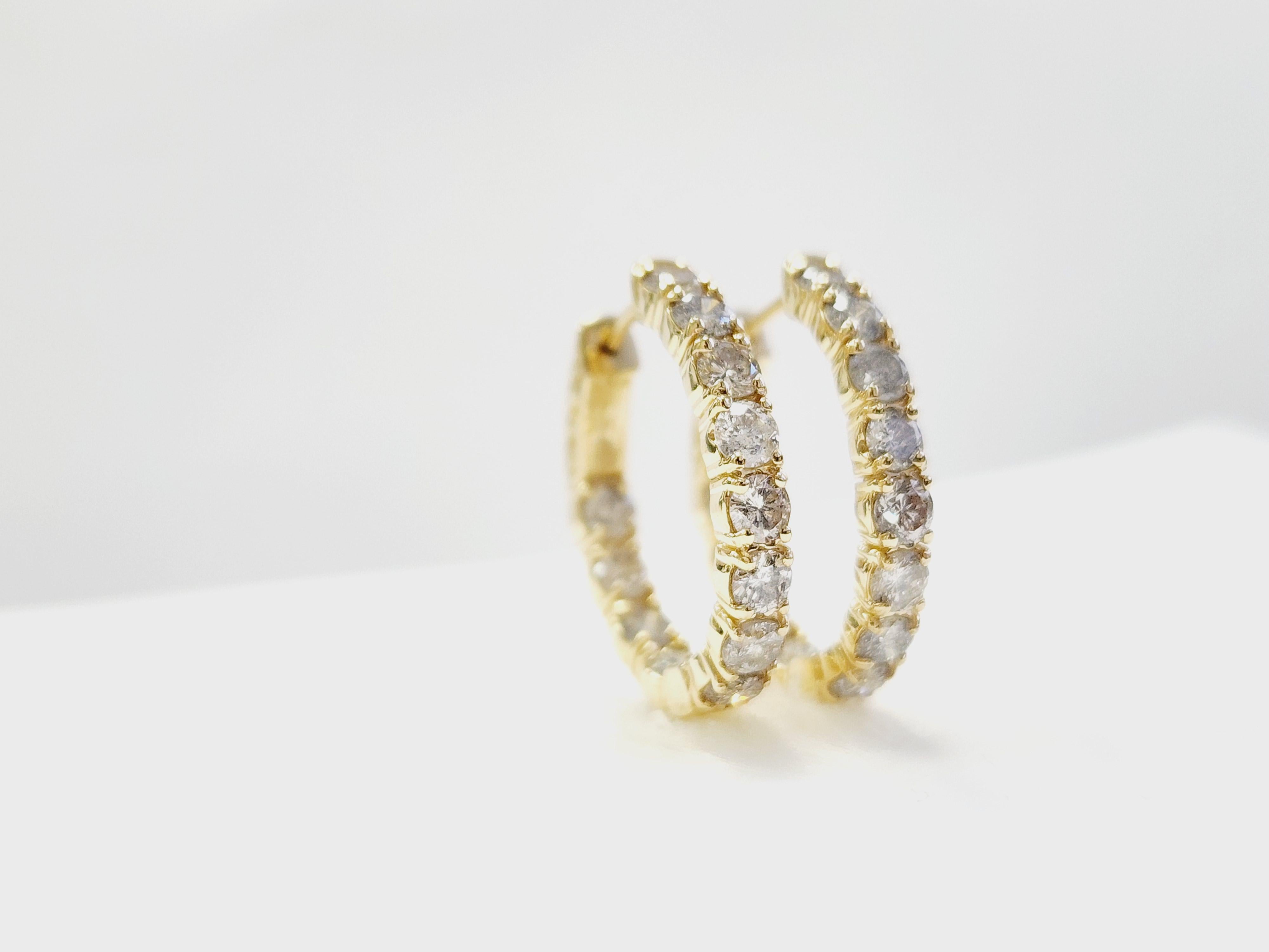 3 Carat Natural Diamond Oval Hoops Earrings 14 Karat Yellow Gold 2
