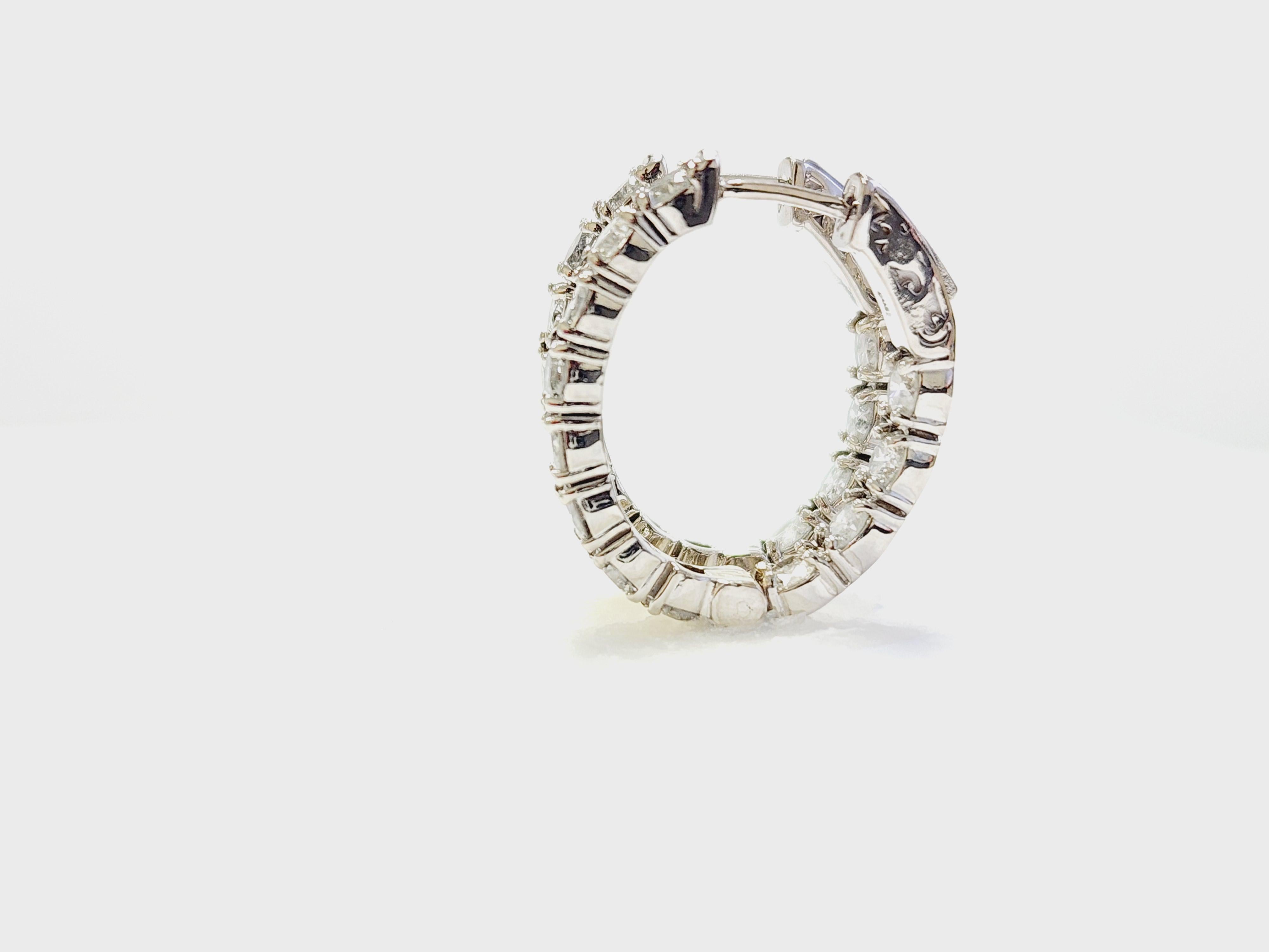 Pendientes Aros Ovalados Diamante Natural 3 Quilates Oro Blanco 14 Kilates en venta 2