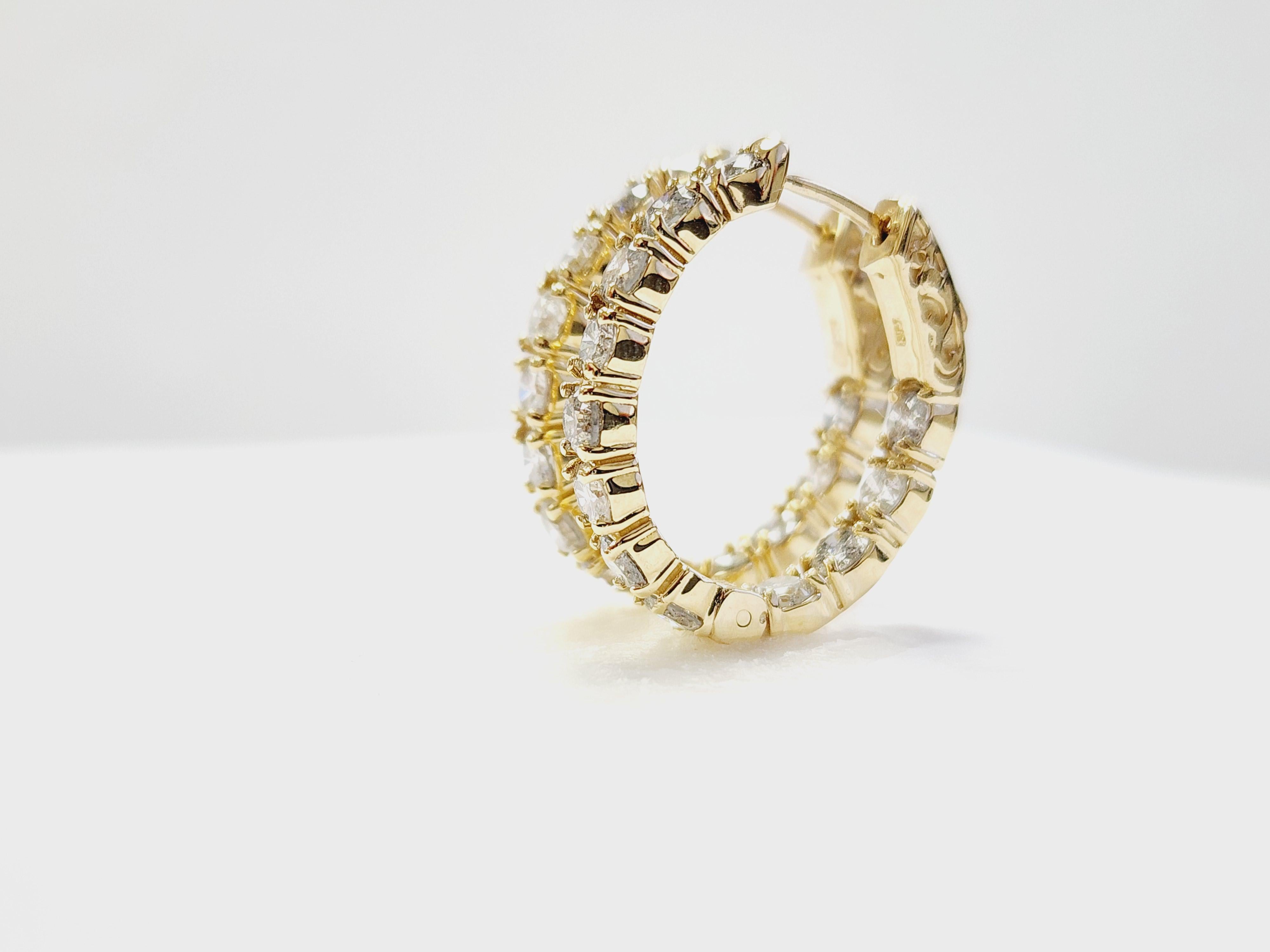 3 Carat Natural Diamond Oval Hoops Earrings 14 Karat Yellow Gold 3