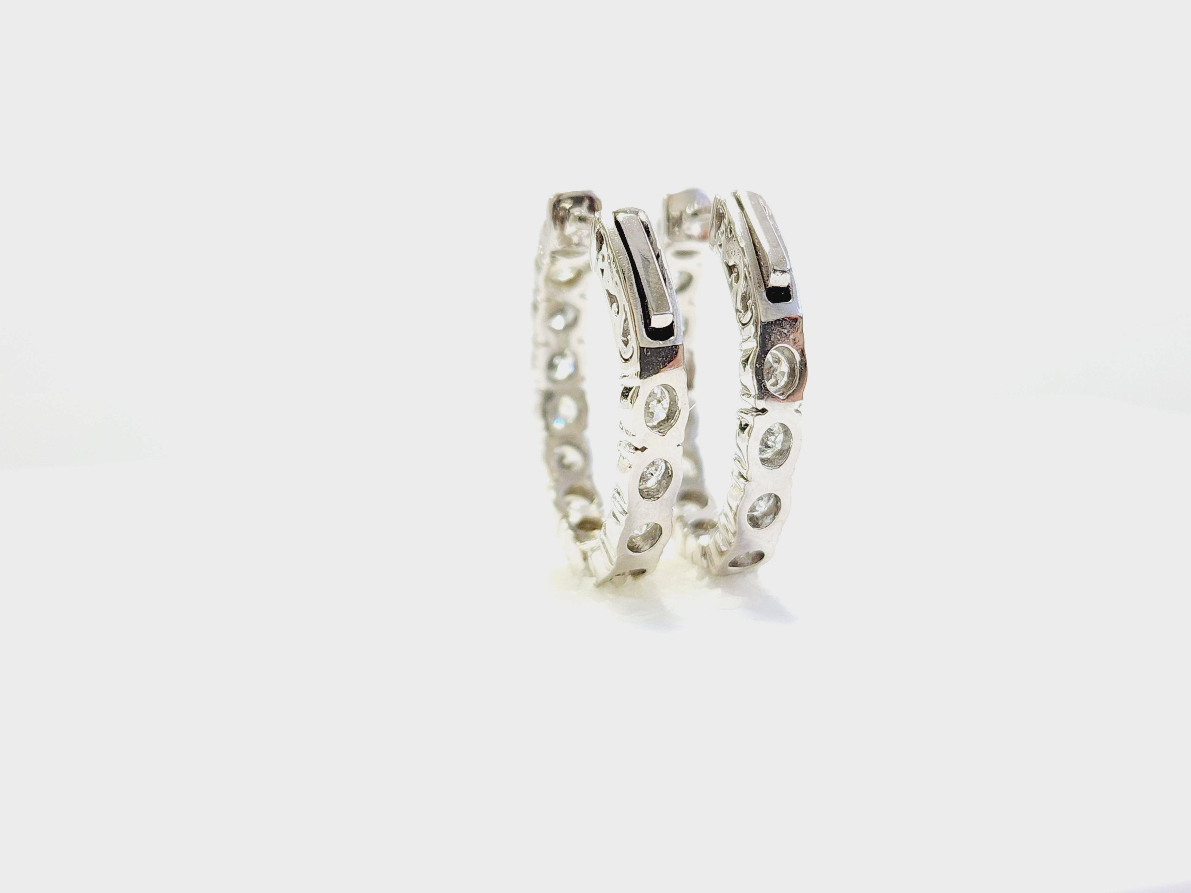 Pendientes Aros Ovalados Diamante Natural 3 Quilates Oro Blanco 14 Kilates en venta 3