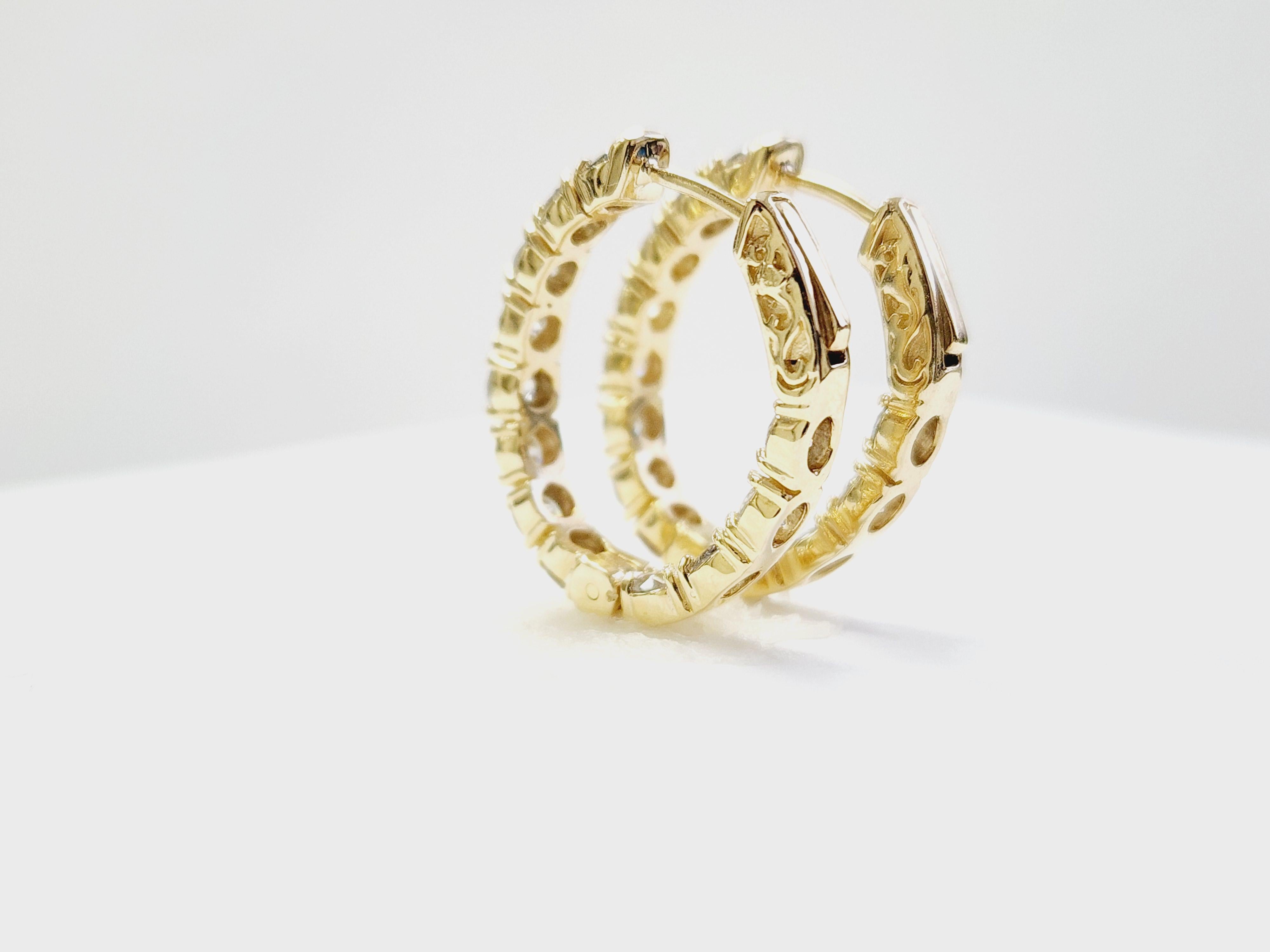 3 Carat Natural Diamond Oval Hoops Earrings 14 Karat Yellow Gold 4