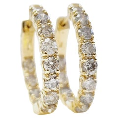 3 Carat Natural Diamond Oval Hoops Earrings 14 Karat Yellow Gold