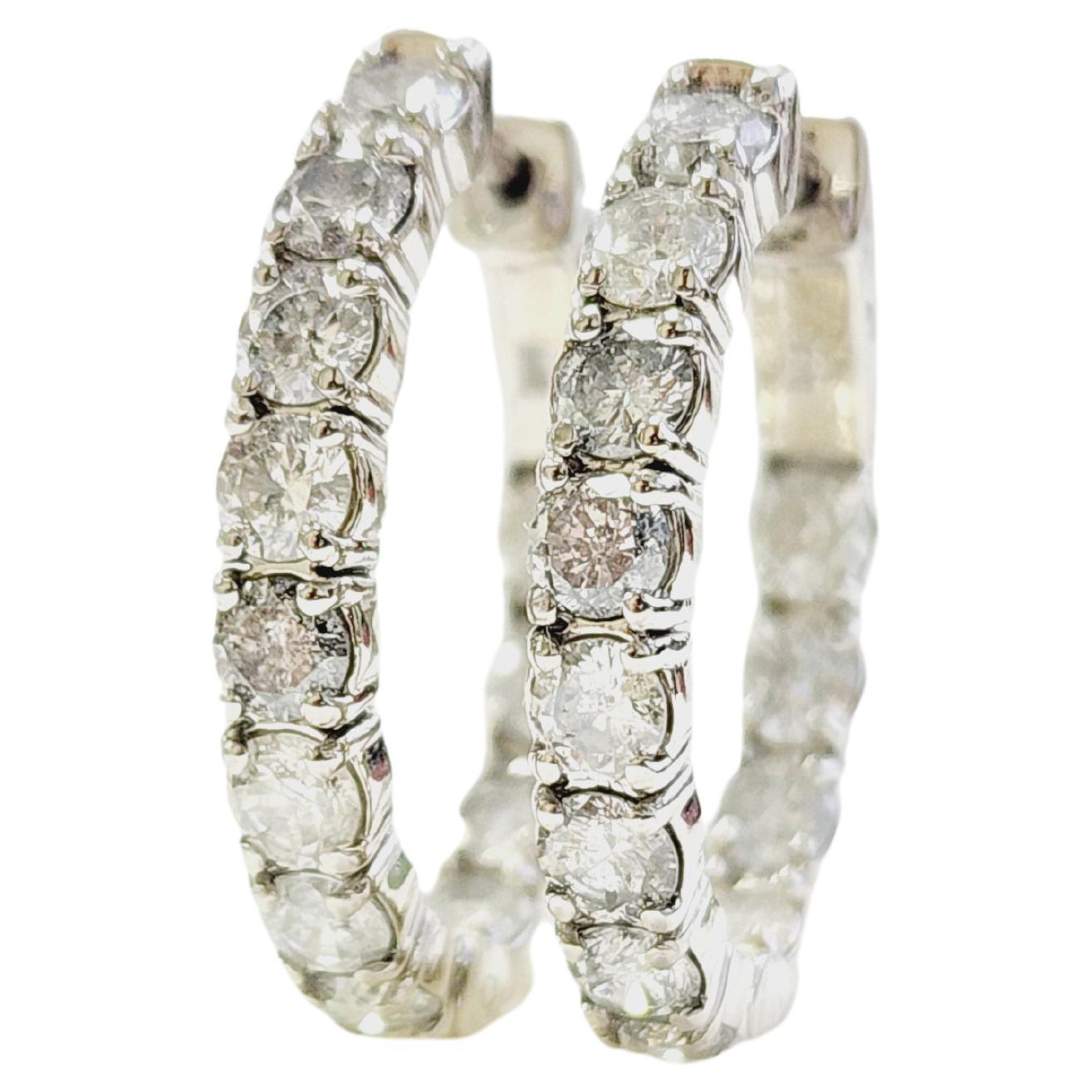 Pendientes Aros Ovalados Diamante Natural 3 Quilates Oro Blanco 14 Kilates