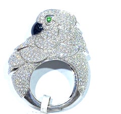 3 Carat Diamond Parrot Statement Ring with Emeralds and Black Onyx