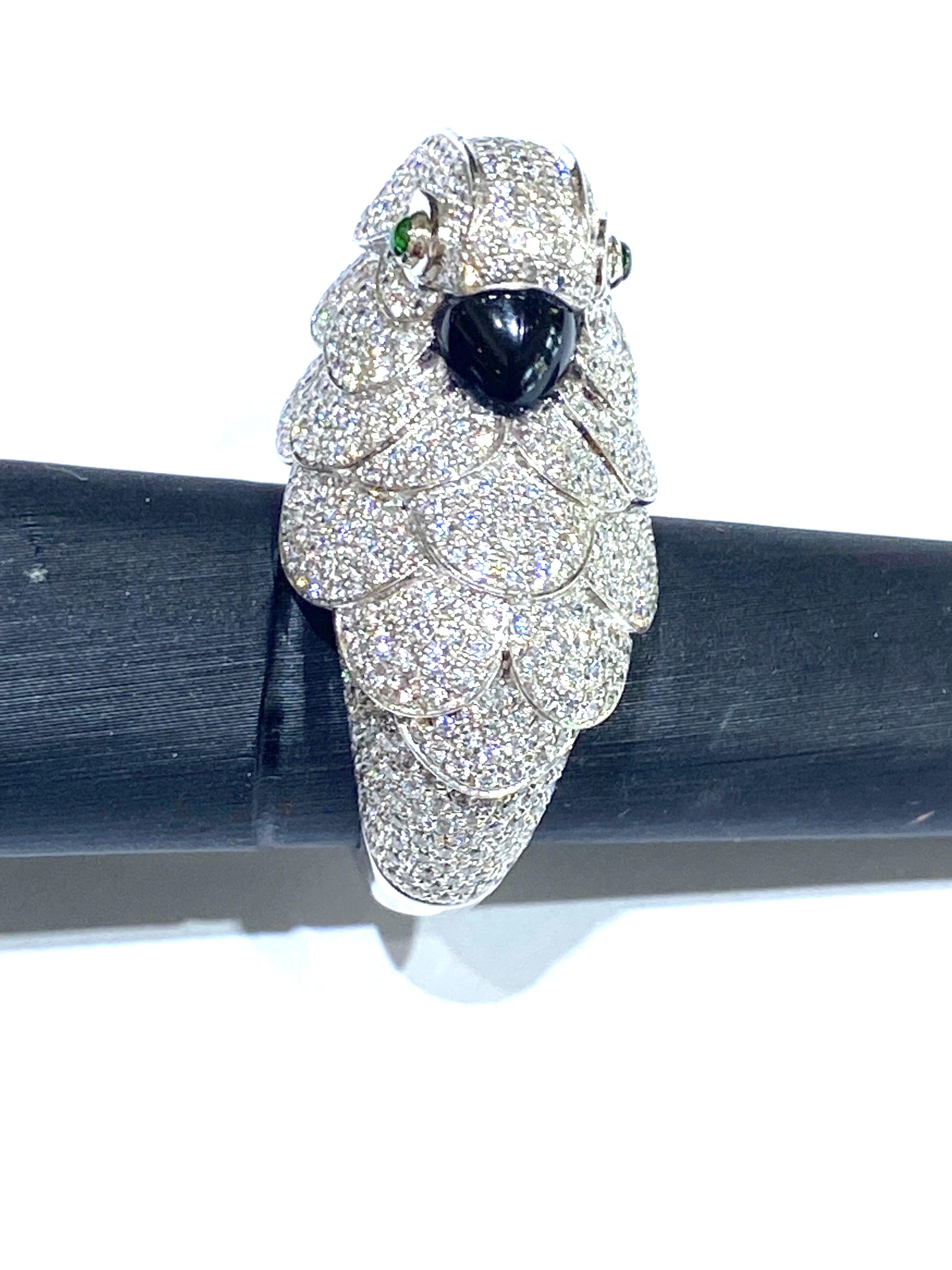 3 Carat Diamond Parrot Statement Ring with Emeralds and Black Onyx 1