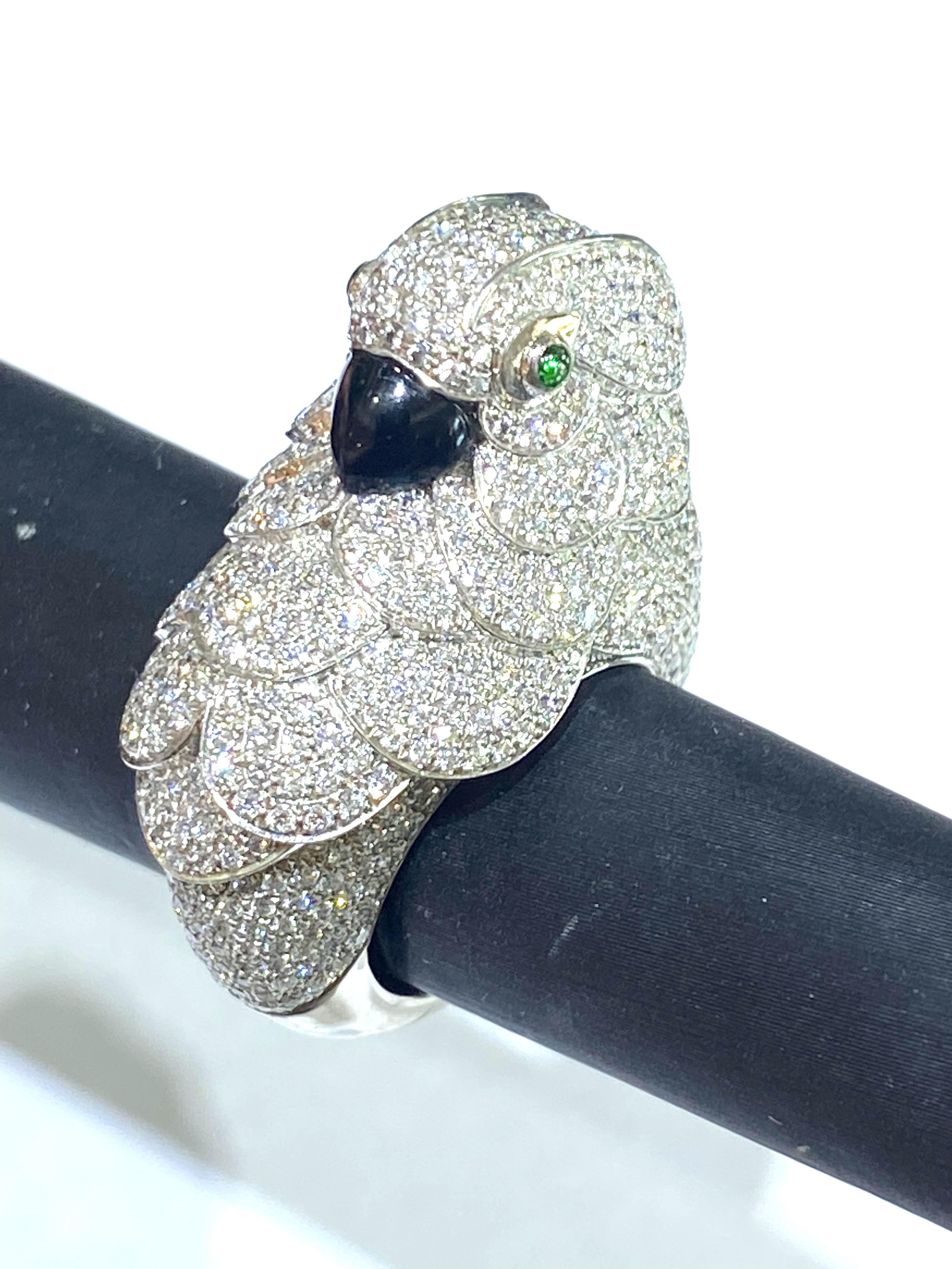 3 Carat Diamond Parrot Statement Ring with Emeralds and Black Onyx 2