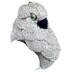 3 Carat Diamond Parrot Statement Ring with Emeralds and Black Onyx