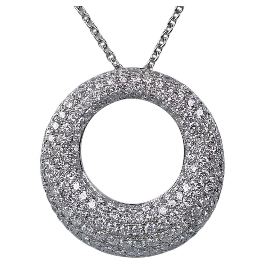 3 Carat Diamond Pave Circle Pendant Necklace in 18k White Gold