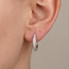 Boucles d'oreilles créoles pavées de diamants de 3 carats en or blanc 18 carats