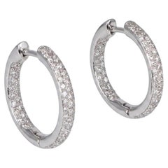 Boucles d'oreilles créoles pavées de diamants de 3 carats en or blanc 18 carats
