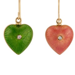 .3 Carat Diamond Pink Green Enamel Yellow Gold Dangle Earrings