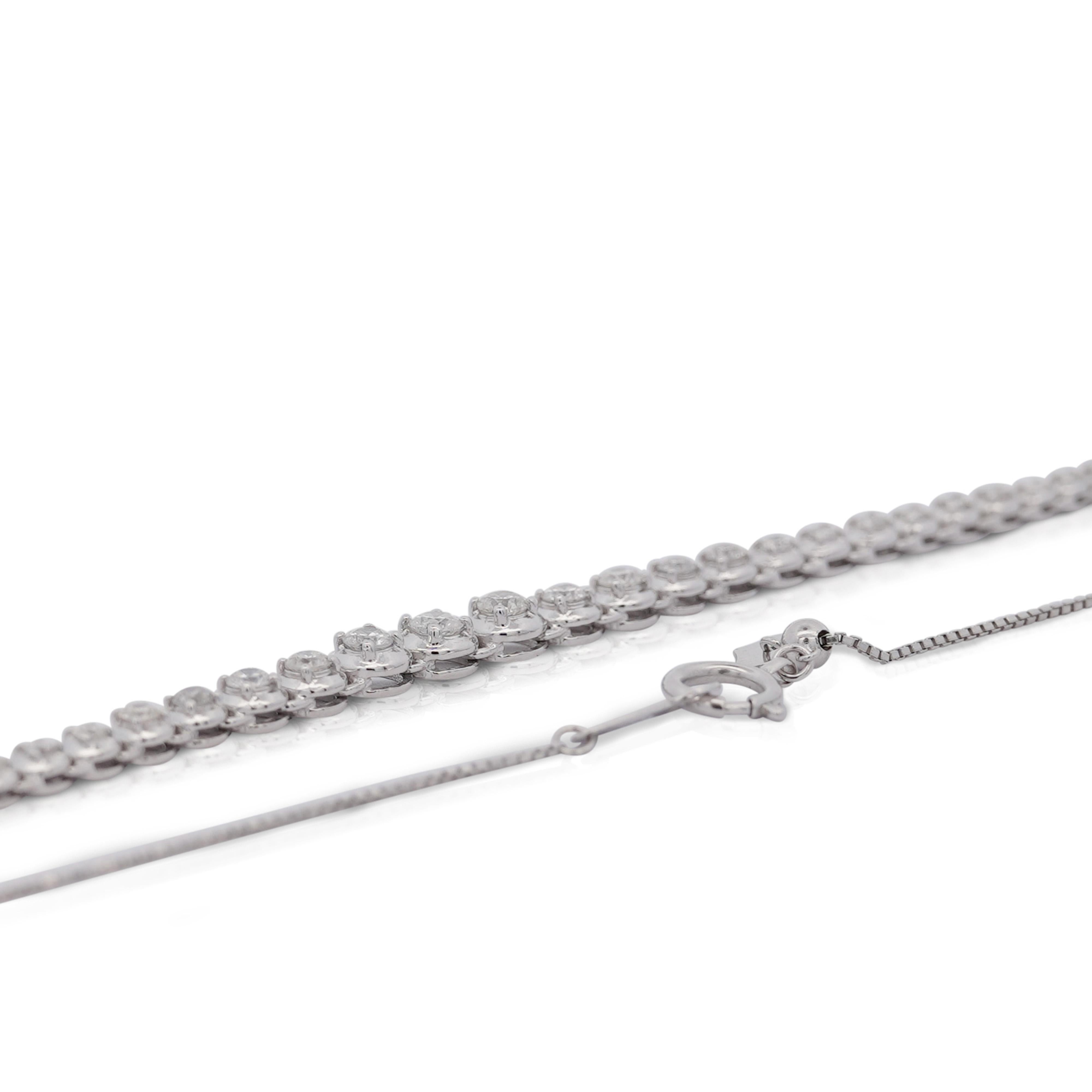 Modern 3 Carat Diamond Riviera Graduated Tennis Necklace in 18k White Gold & Platinum For Sale