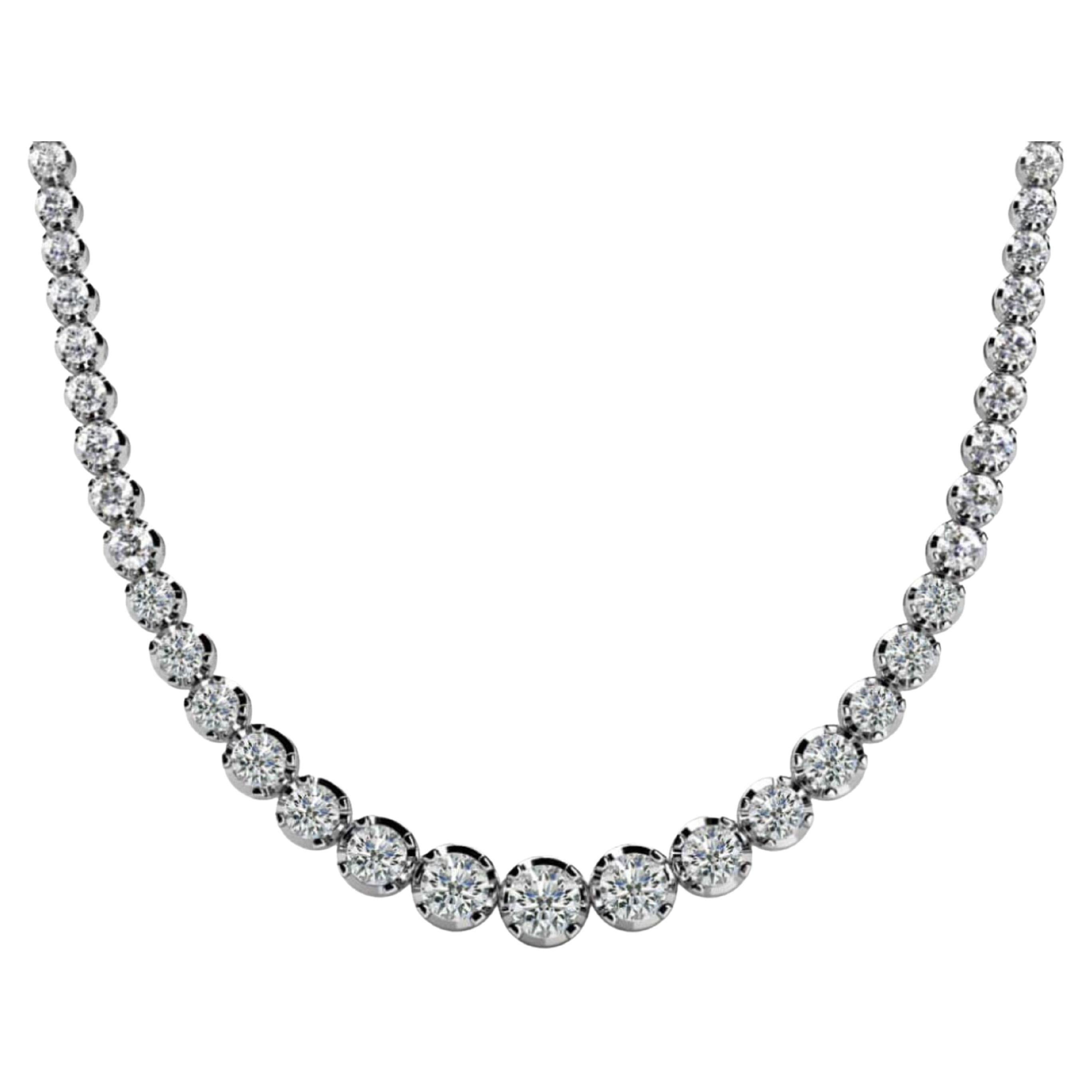 3 Carat Diamond Riviera Graduated Tennis Necklace in 18k White Gold & Platinum