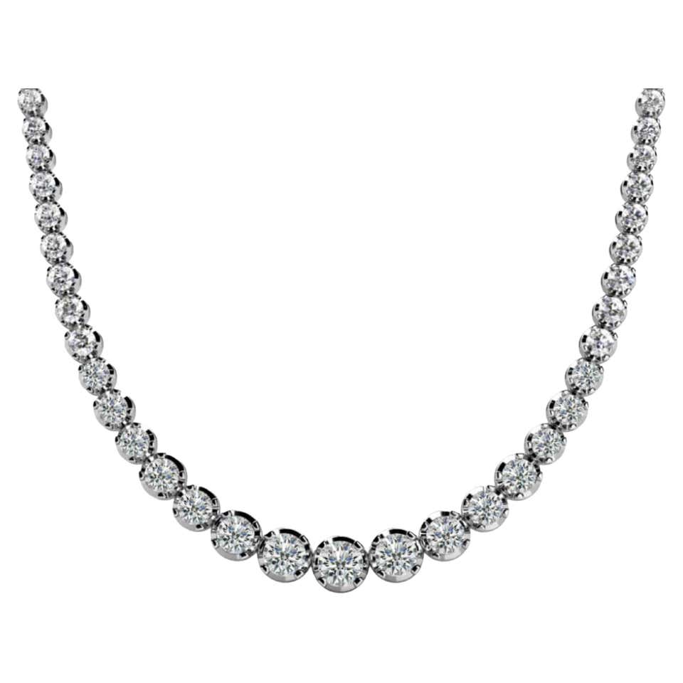 Graduated Diamond Chain 10 Carat Natural Diamond Two Strand Riviera Graduated Tennis Necklace ...