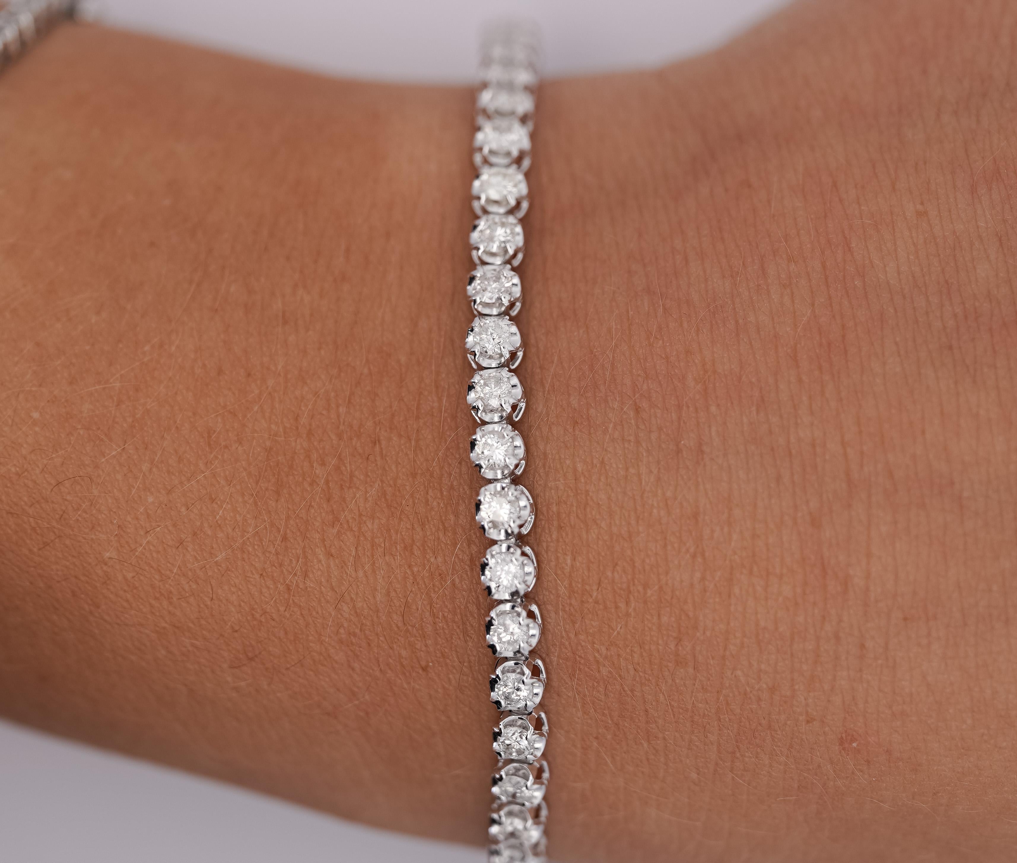 Women's or Men's 3 Carat Diamond Tennis 4-Prong Bracelet in Platinum 4MM 7