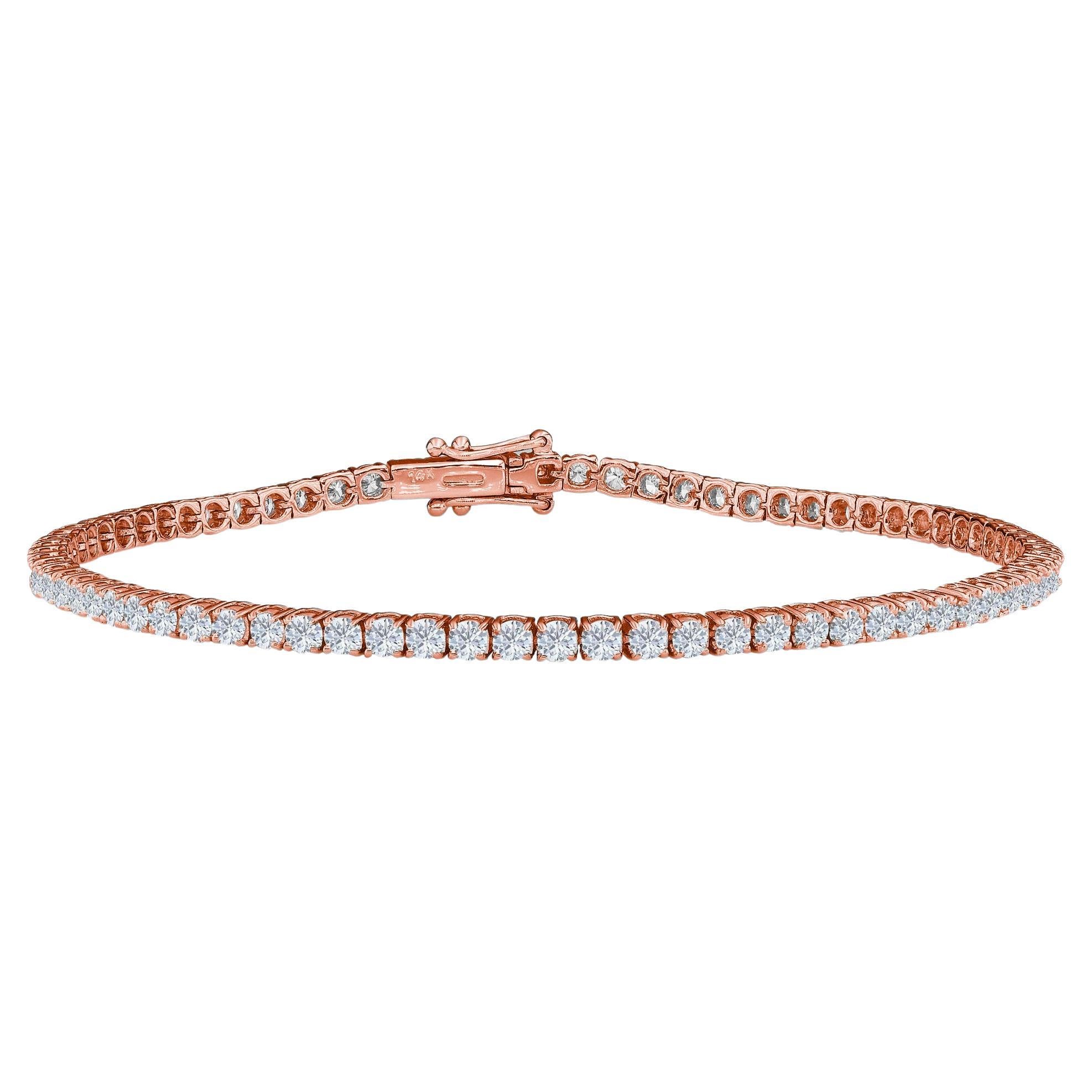 Bracelet tennis en or rose avec diamants de 3 carats et diamants GH SI1 en vente
