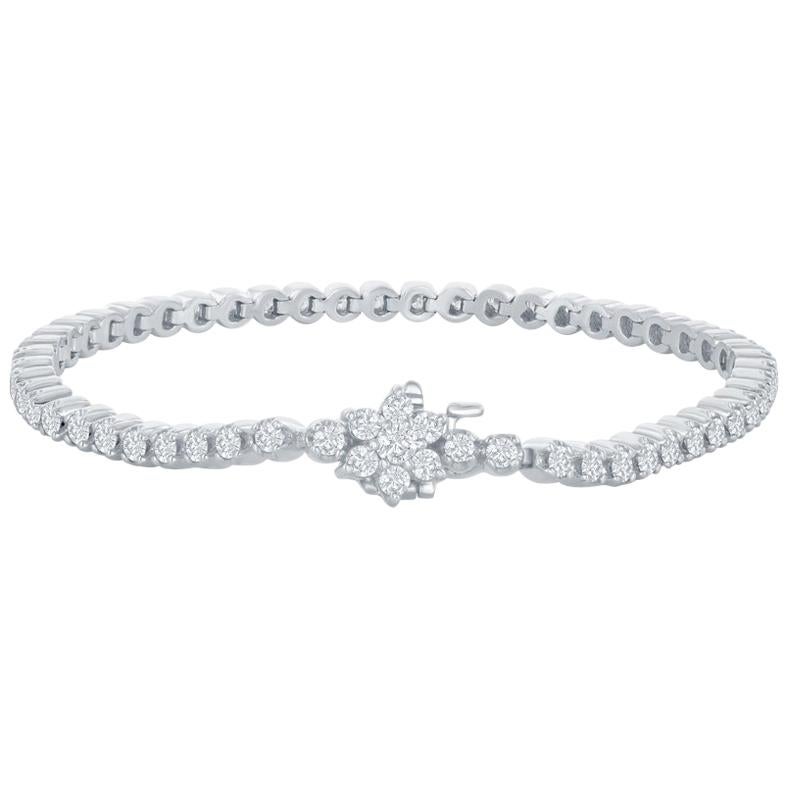 Bracelet tennis en diamants de 3 carats avec fermoir à fleurs  en vente