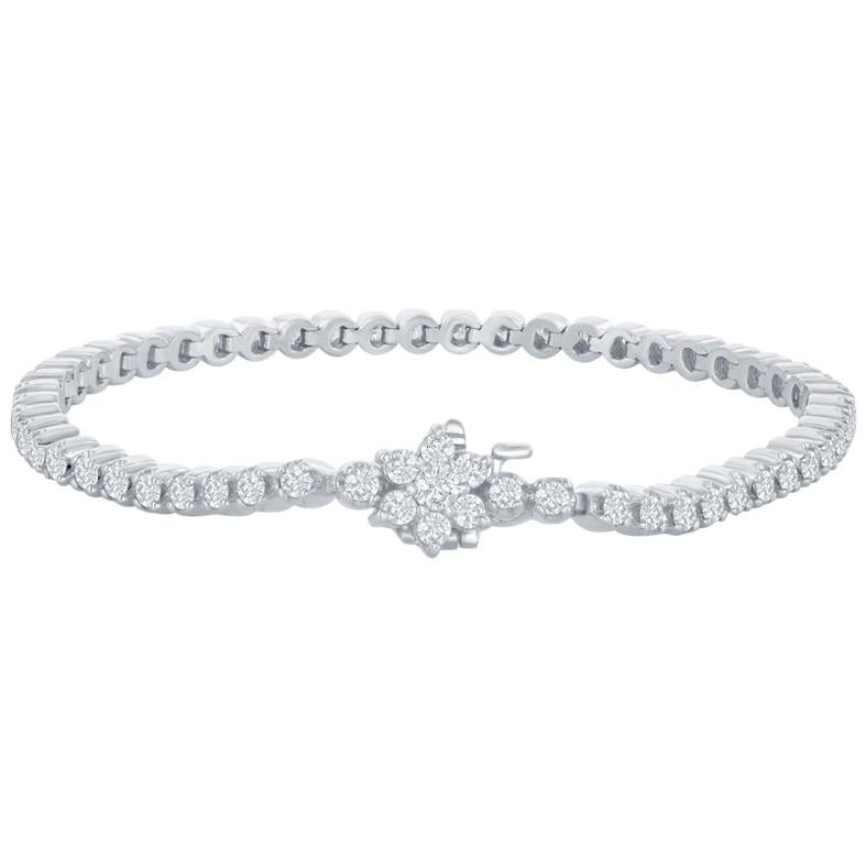 Bracelet tennis en diamants de 3 carats avec fermoir à fleurs
