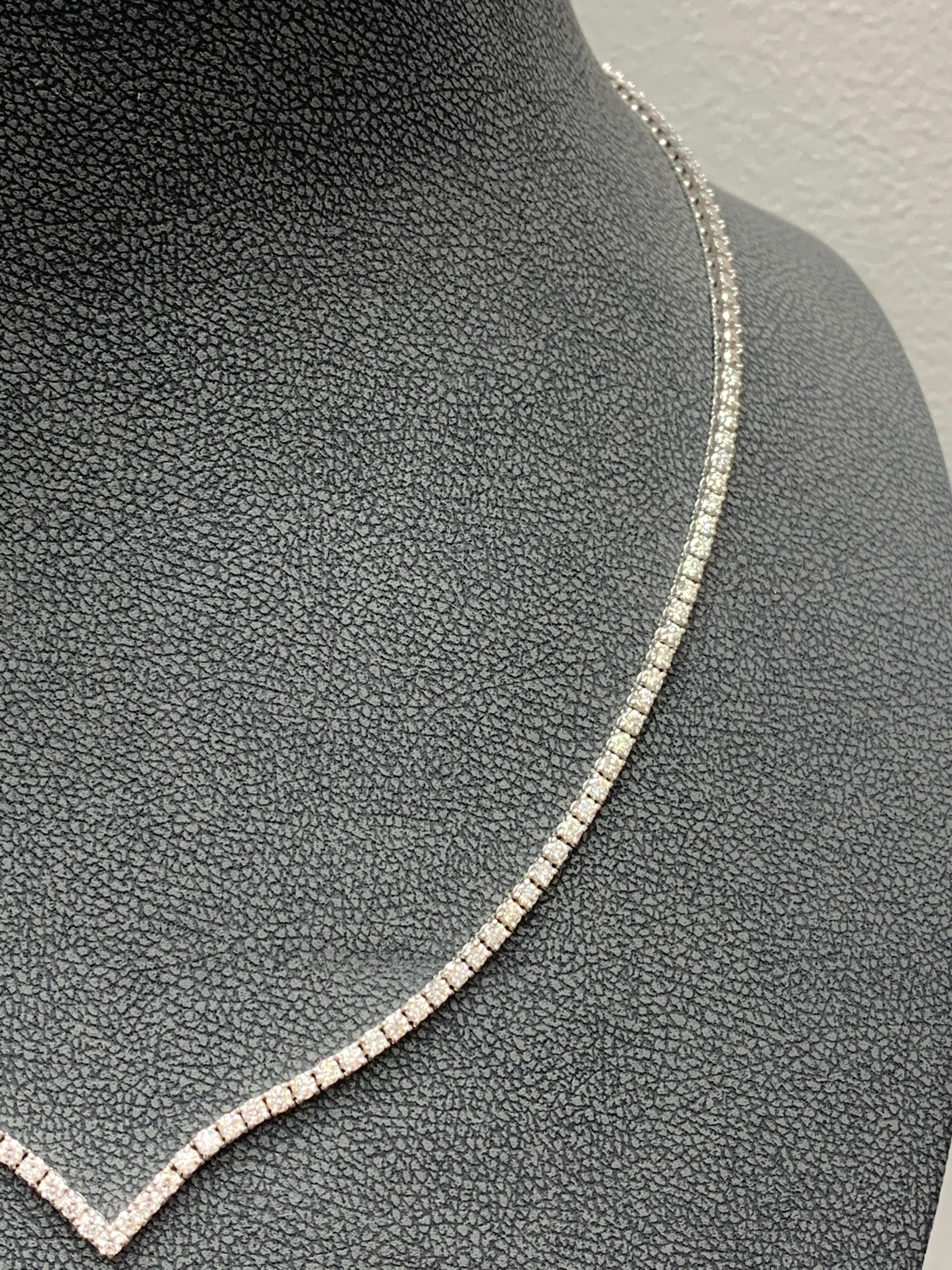Modern 3 Carat Diamond Tennis Necklace in 14K White Gold For Sale