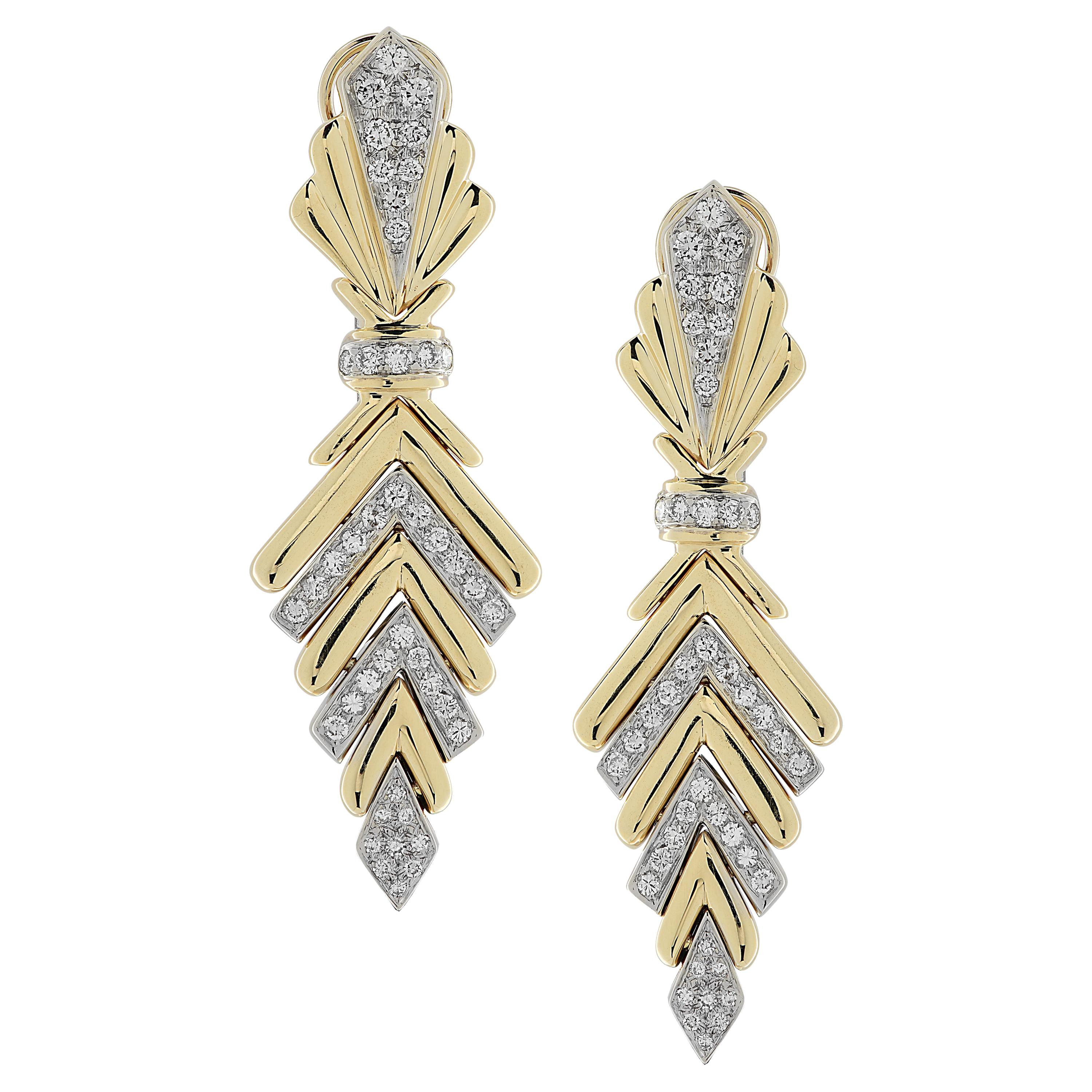 3 Carat Diamond Two-Tone Gold Dangle Earrings
